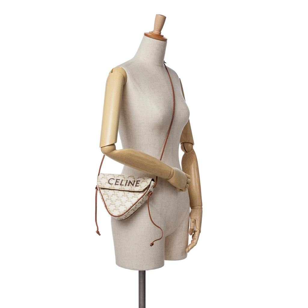 Celine Coated Canvas Triomphe Triangle Crossbody