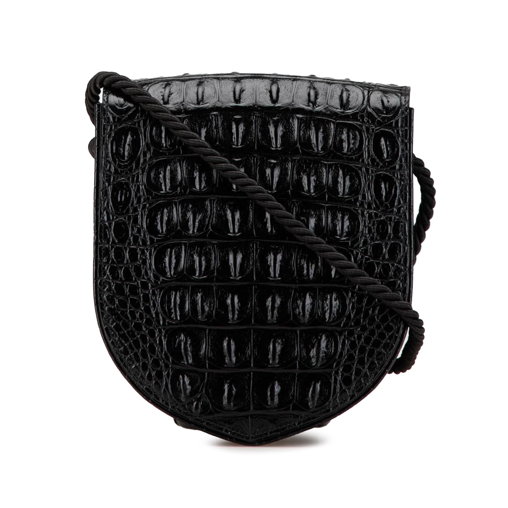 Celine Croc Embossed Leather Ecusson Flap Crossbody