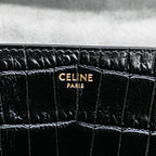 Celine Croc Embossed Leather Ecusson Flap Crossbody