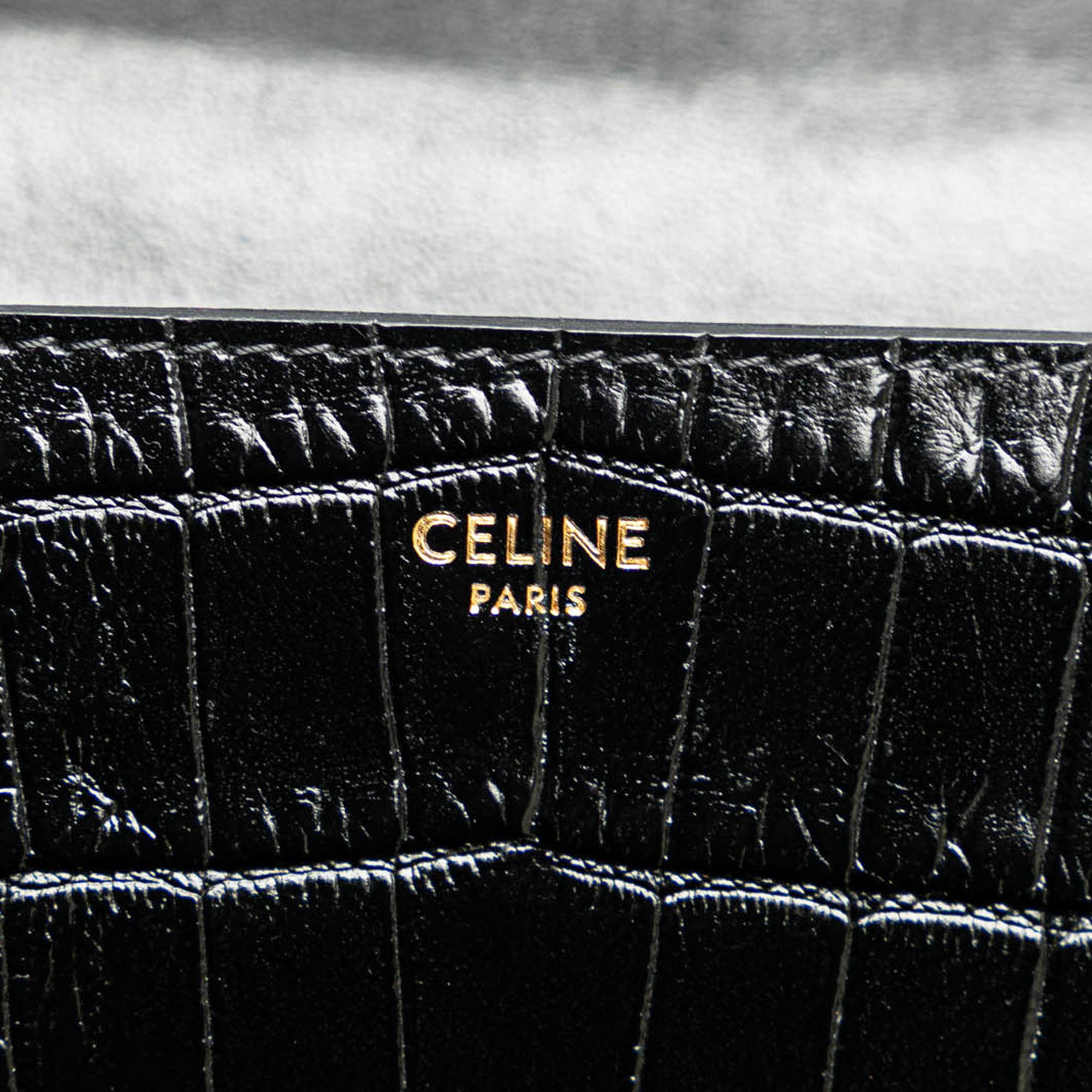 Celine Croc Embossed Leather Ecusson Flap Crossbody