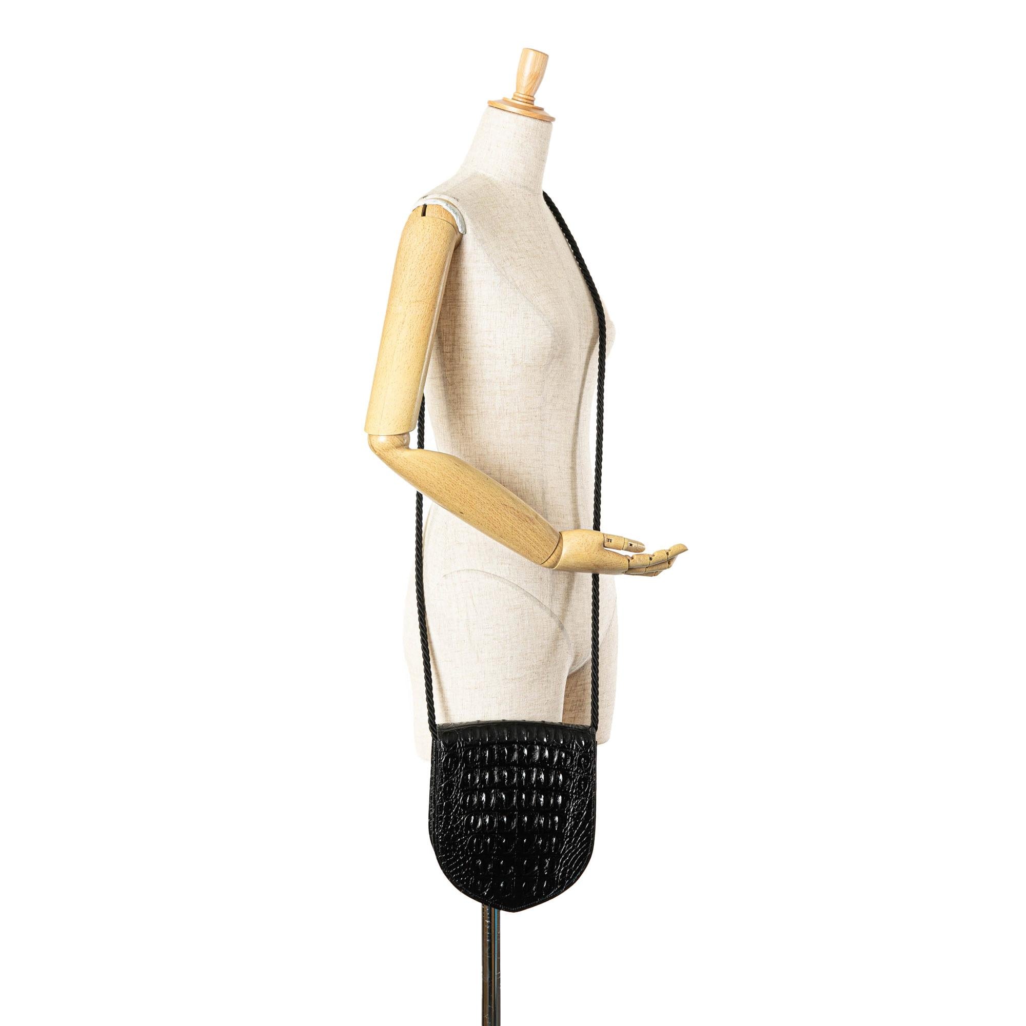 Celine Croc Embossed Leather Ecusson Flap Crossbody