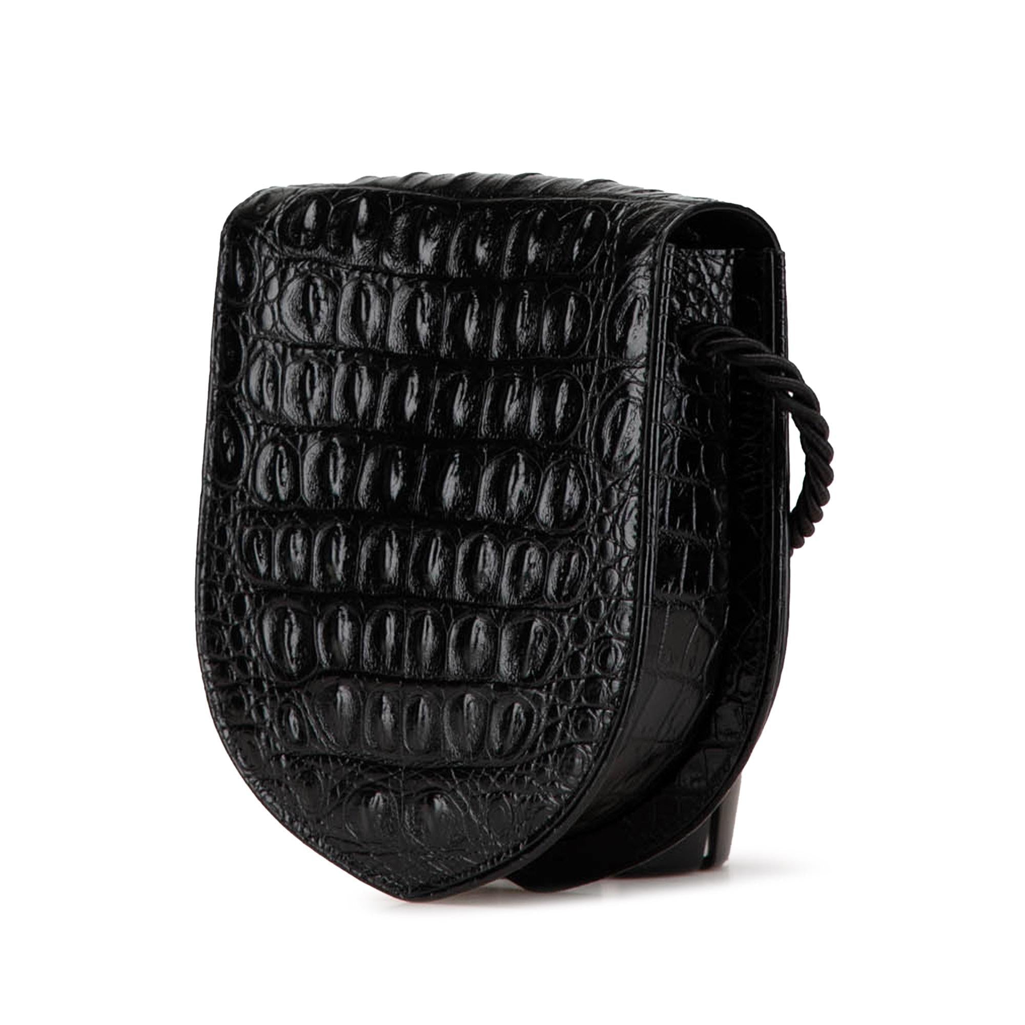 Celine Croc Embossed Leather Ecusson Flap Crossbody