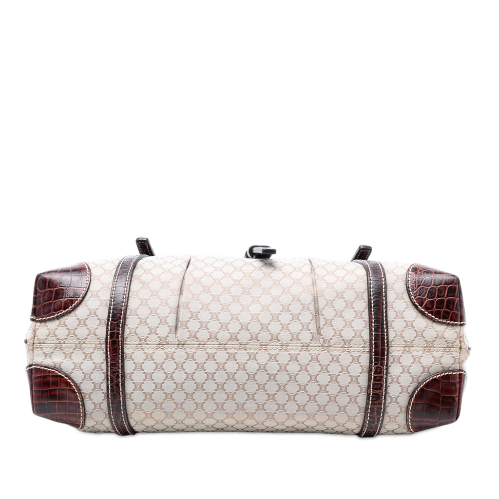 Celine Croc Embossed Leather Trimmed Macadam Canvas Handbag