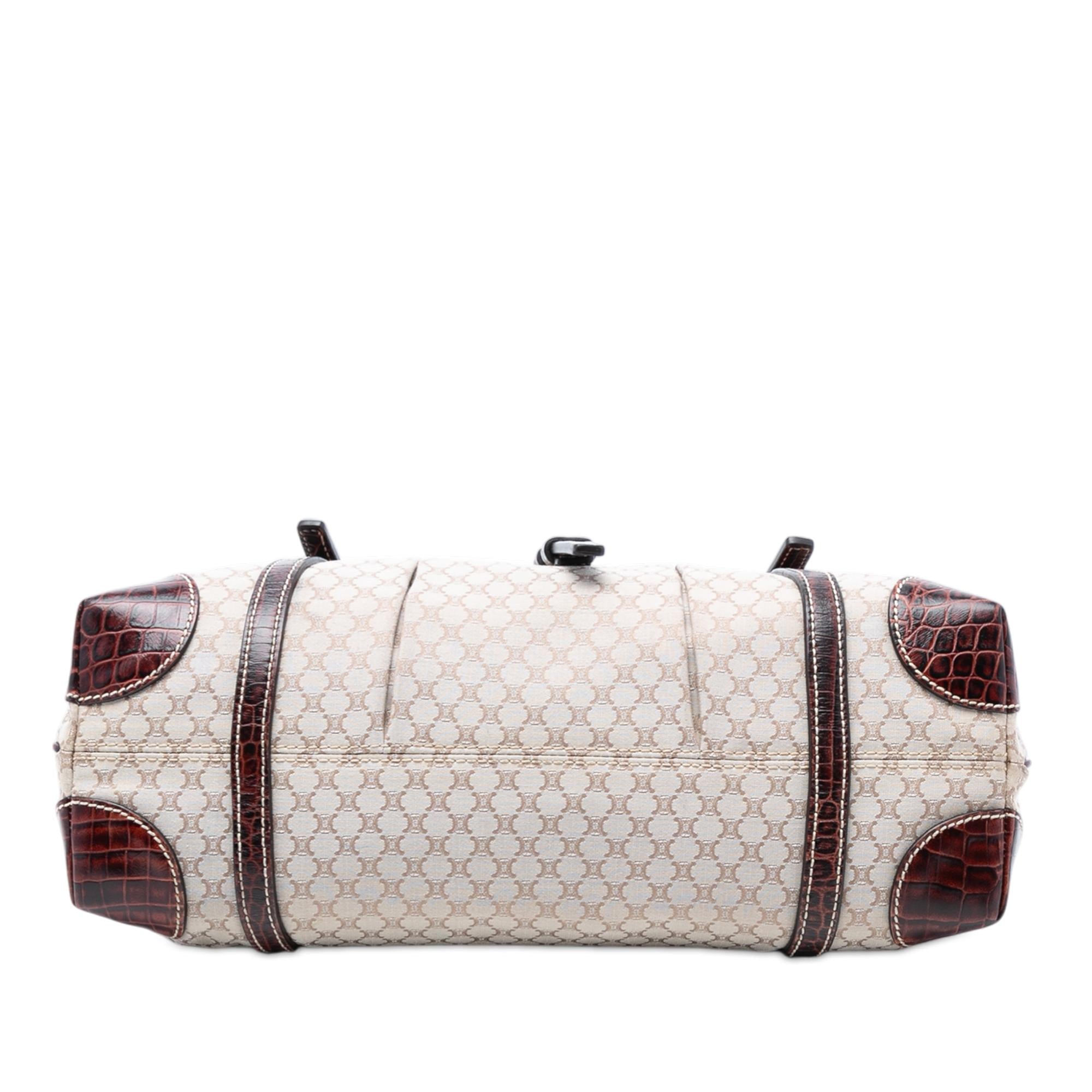 Celine Croc Embossed Leather Trimmed Macadam Canvas Handbag