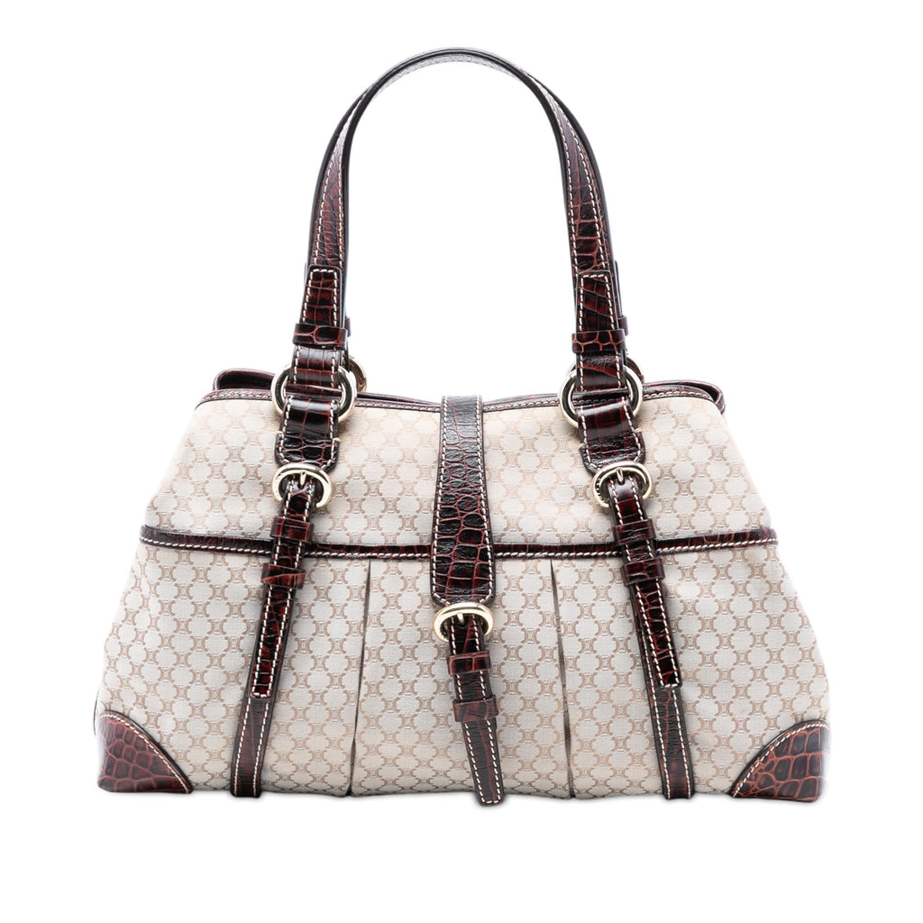 Celine Croc Embossed Leather Trimmed Macadam Canvas Handbag