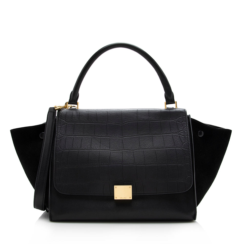 Celine Croc Embossed Suede Medium Trapeze Bag (SHF-16011)