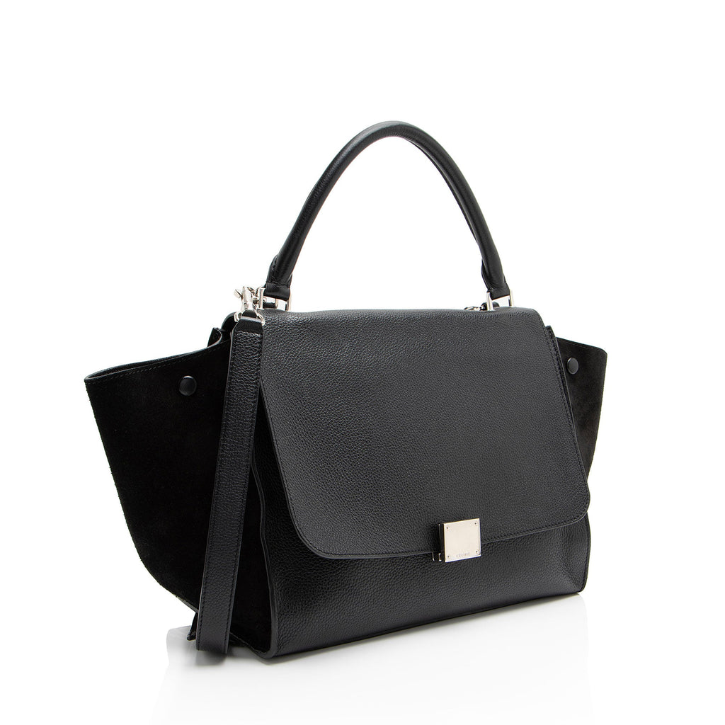 Celine Drummed Calfskin Suede Medium Trapeze Bag