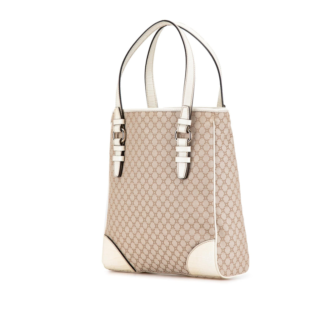 Celine Embossed Leather-Trimmed Macadam Canvas Tote (SHG-PZOlj3)