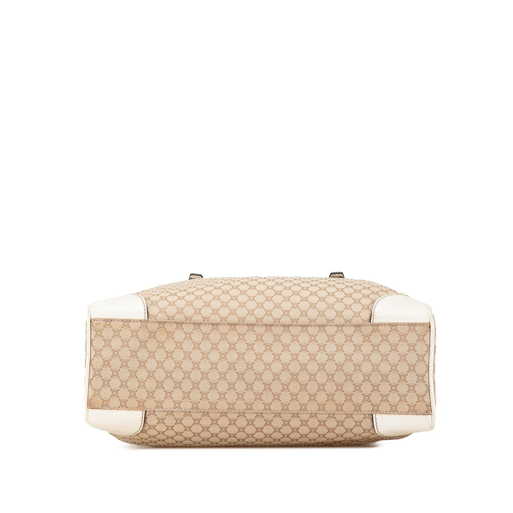 Celine Embossed Leather-Trimmed Macadam Canvas Tote