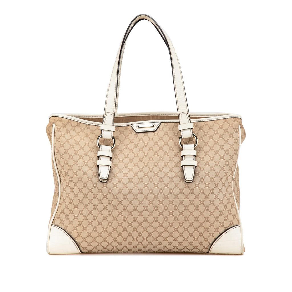 Celine Embossed Leather-Trimmed Macadam Canvas Tote