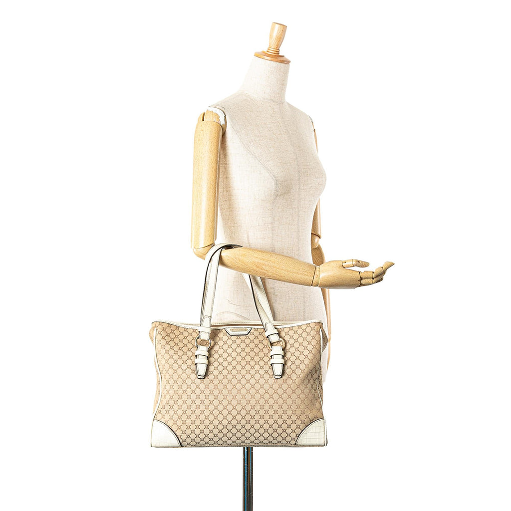 Celine Embossed Leather-Trimmed Macadam Canvas Tote