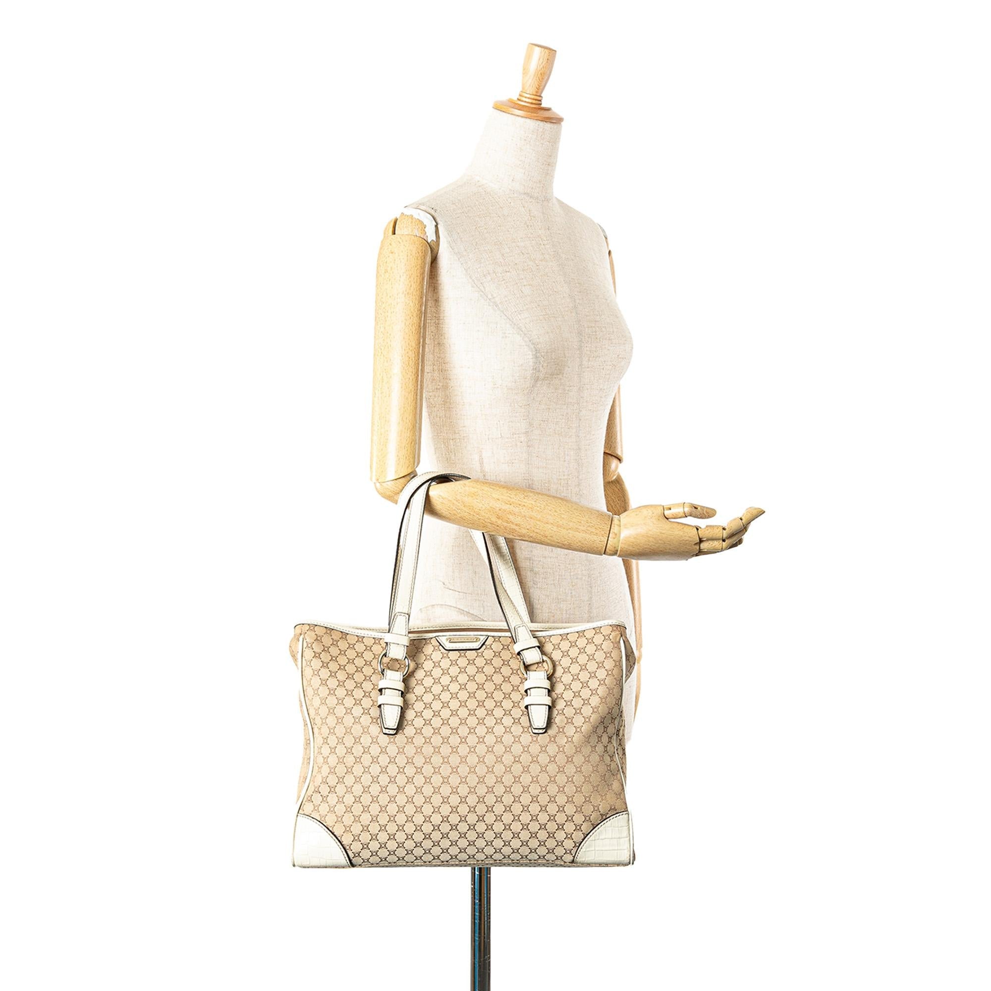 Celine Embossed Leather-Trimmed Macadam Canvas Tote