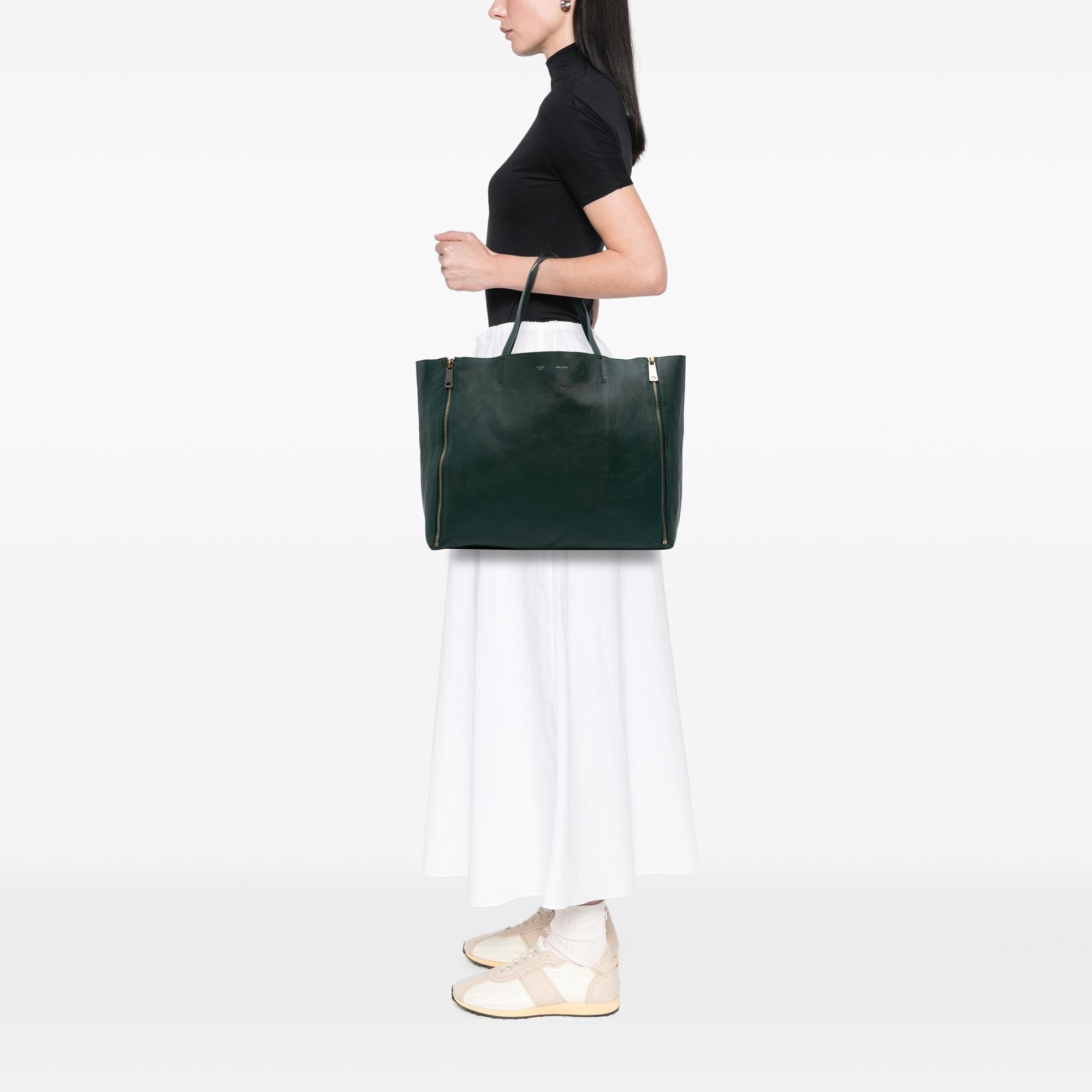 Celine Lambskin Horizontal Zipper Gusset Cabas Tote