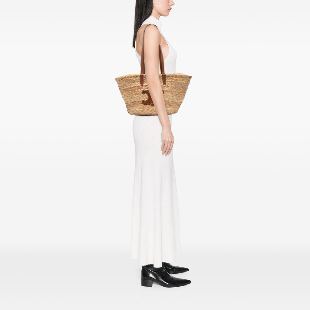 Celine Large Raffia Cuir Triomphe Classic Panier Tote