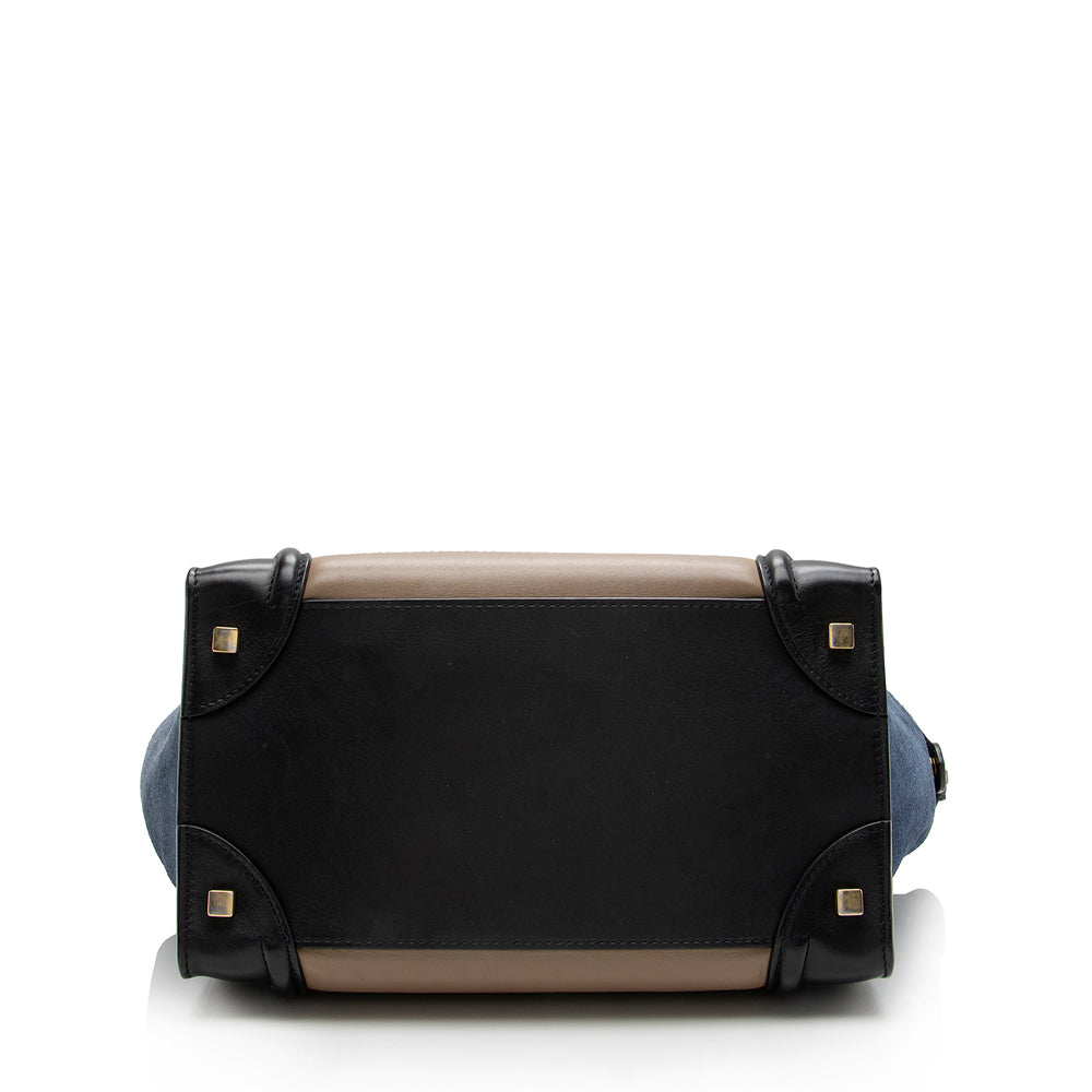 Celine Tricolor Leather Canvas Mini Luggage Tote (SHF-17162)