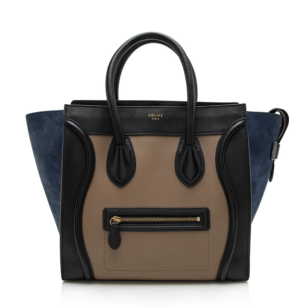 Celine Tricolor Leather Canvas Mini Luggage Tote (SHF-17162)