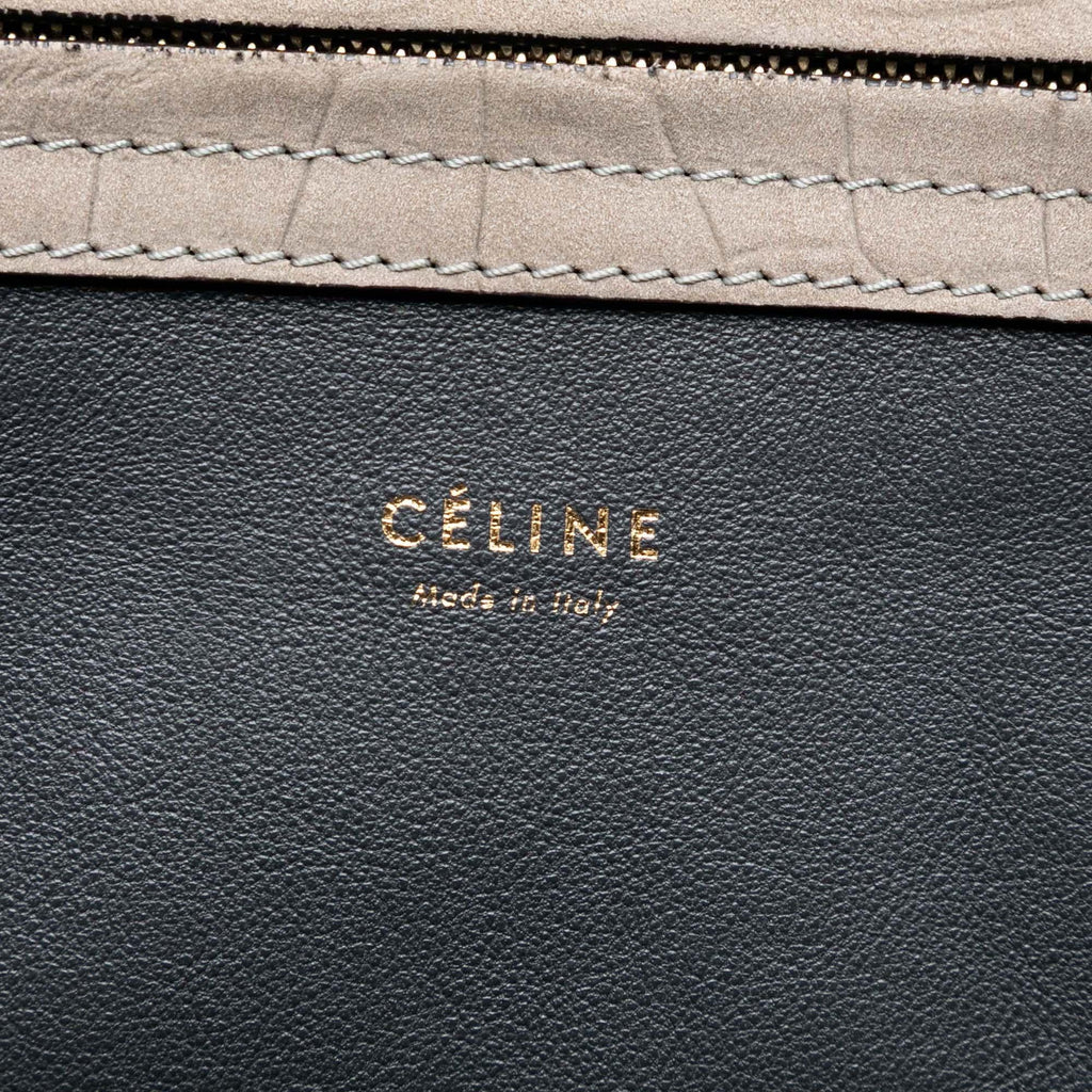 Celine Medium Croc Embossed Leather Luggage Phantom Tote