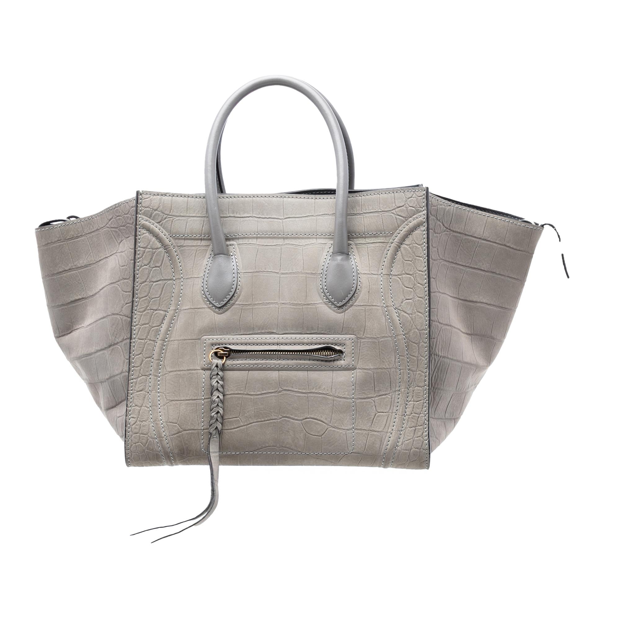 Celine Medium Croc Embossed Leather Luggage Phantom Tote