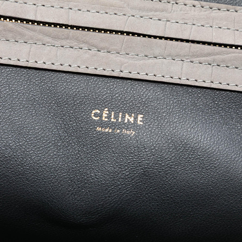Celine Medium Croc Embossed Leather Luggage Phantom Tote