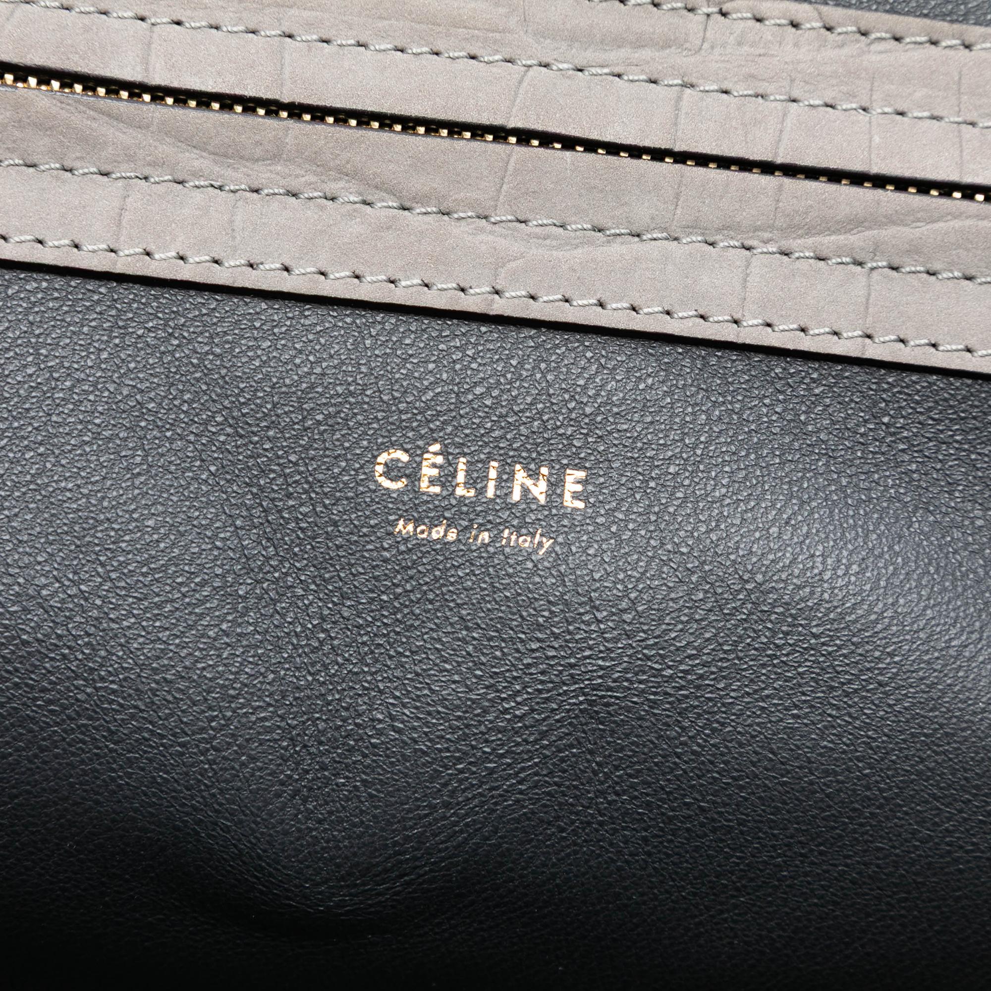Celine Medium Croc Embossed Leather Luggage Phantom Tote