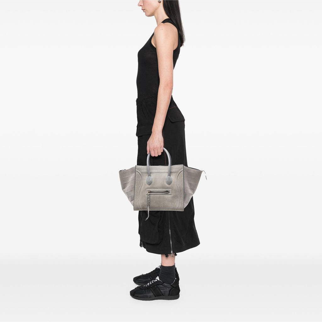 Celine Medium Croc Embossed Leather Luggage Phantom Tote