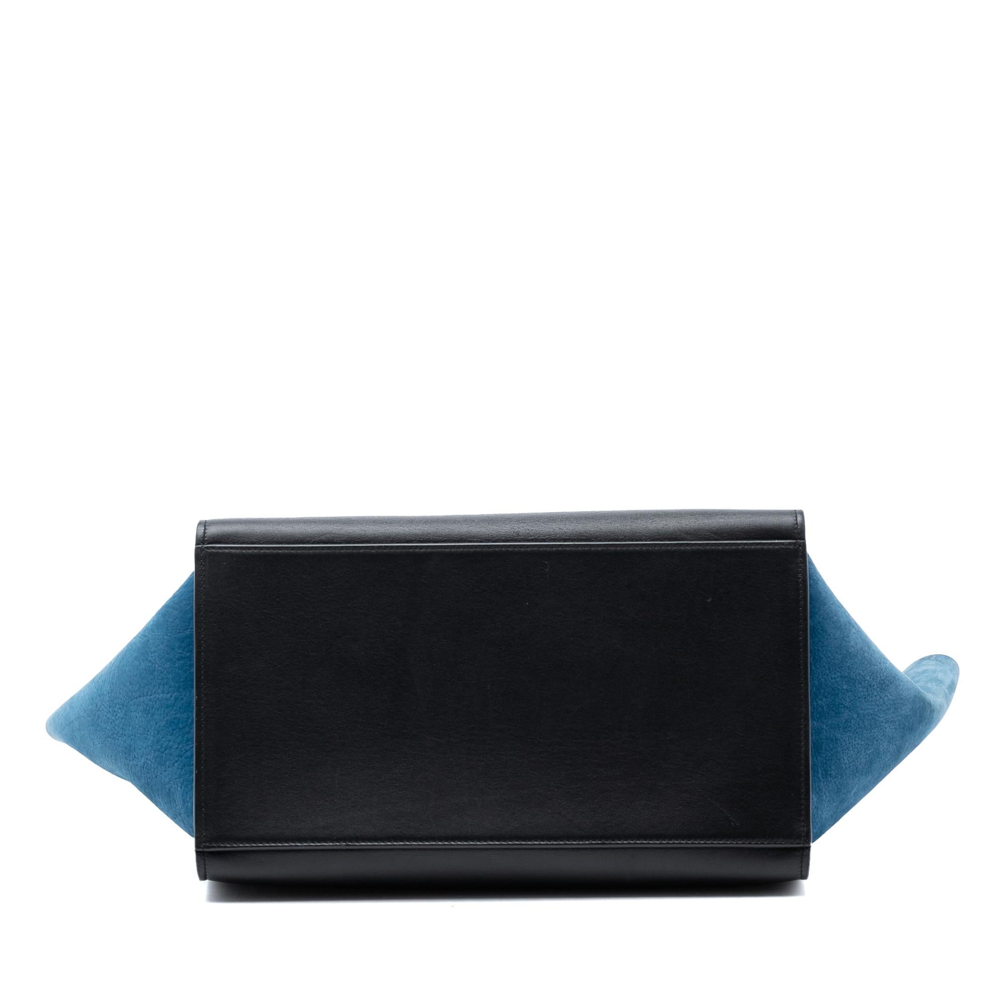 Celine Medium Tricolor Calfskin and Nubuck Trapeze Satchel