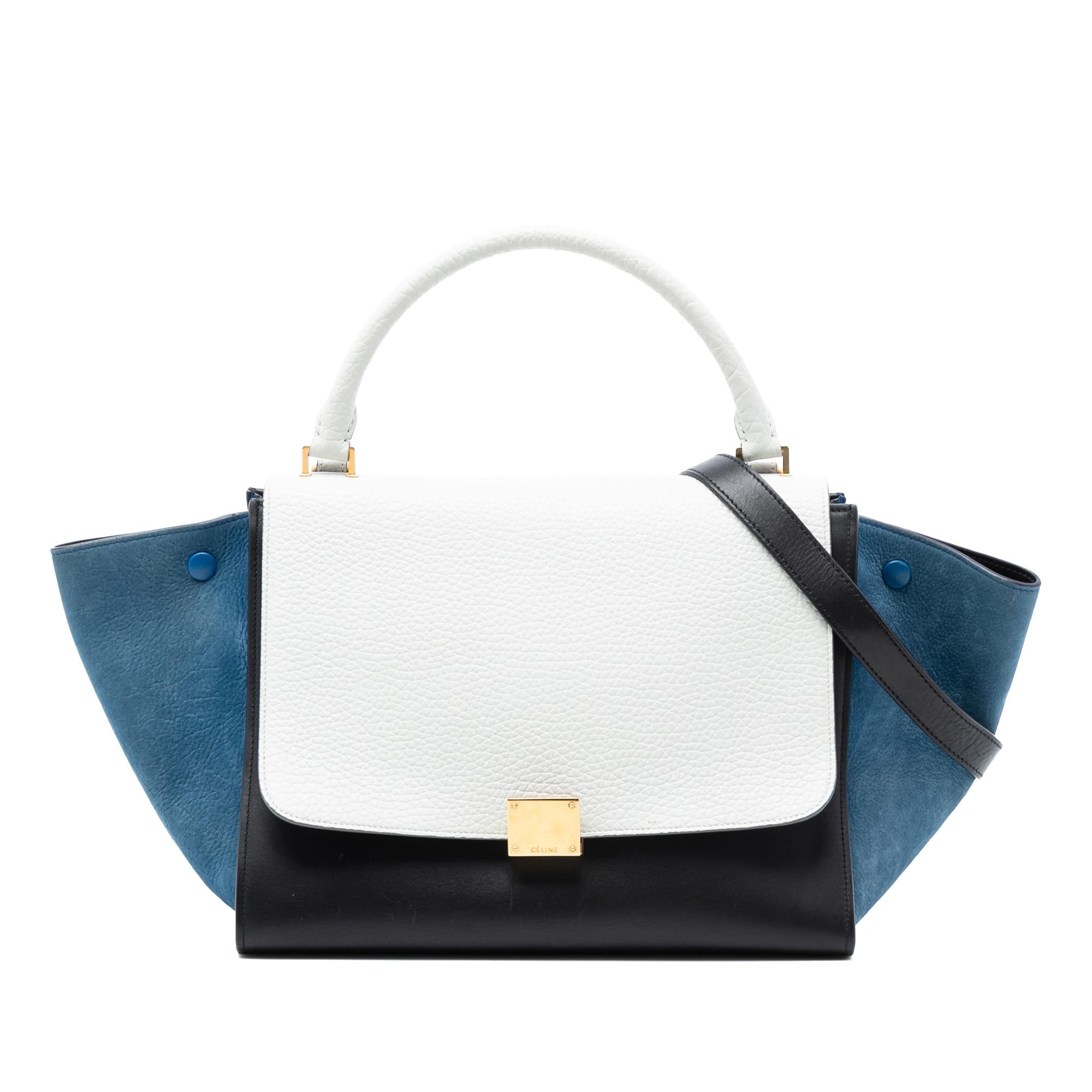 Celine Medium Tricolor Calfskin and Nubuck Trapeze Satchel