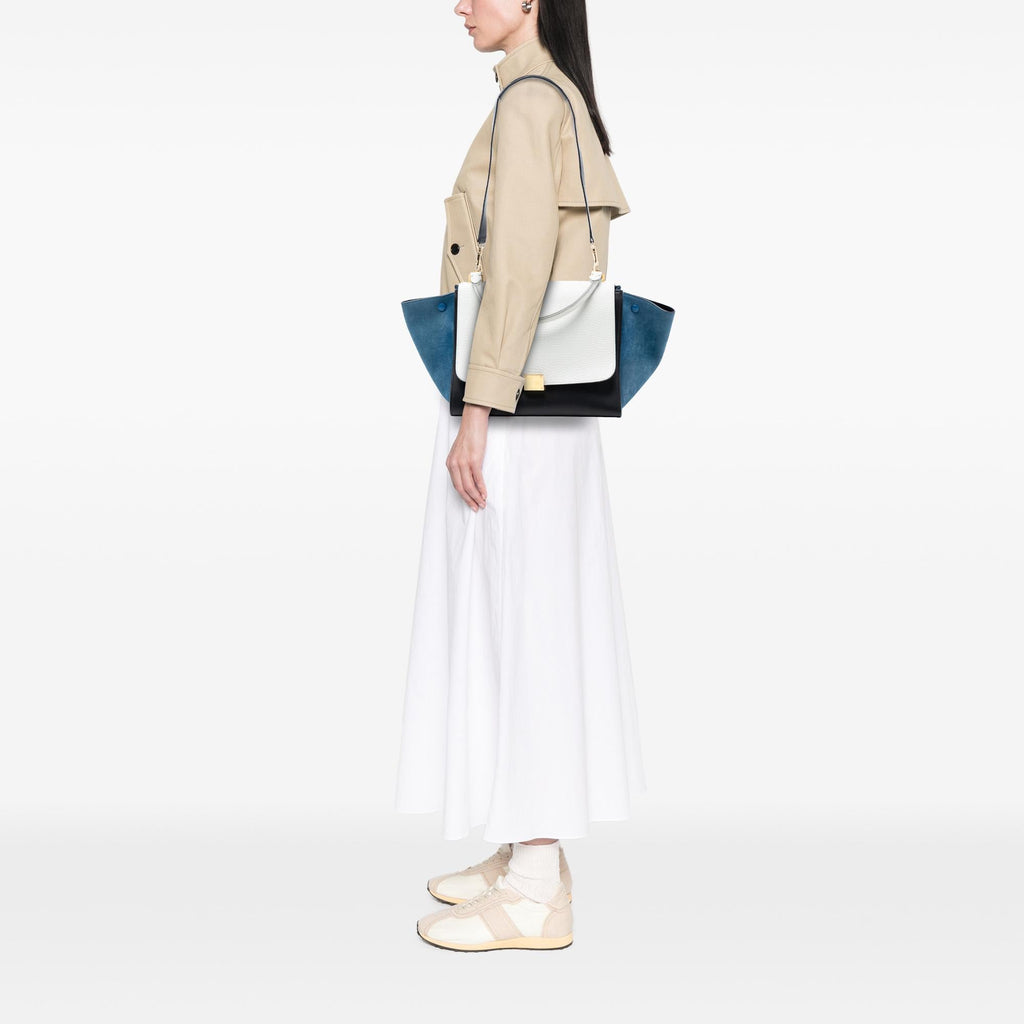 Celine Medium Tricolor Calfskin and Nubuck Trapeze Satchel