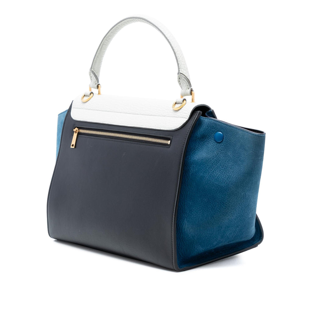 Celine Medium Tricolor Calfskin and Nubuck Trapeze Satchel