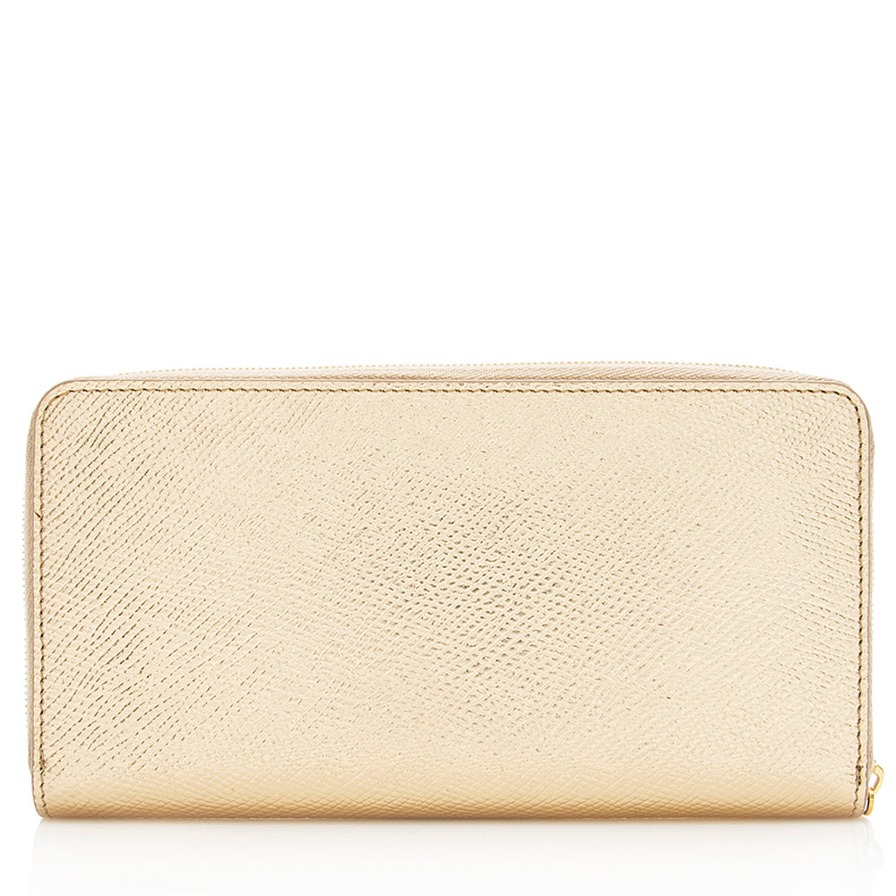 Celine Metallic Leather Zip Continental Wallet (SHF-19483)