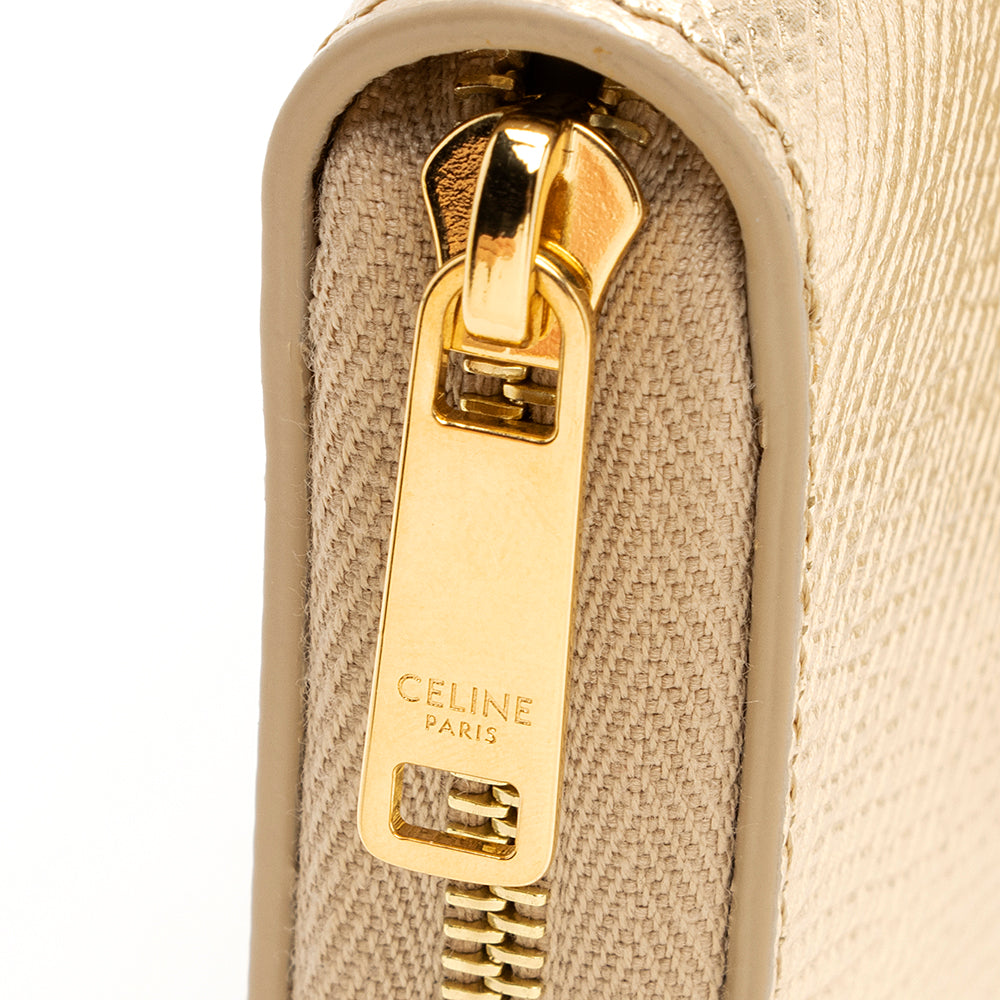 Celine Metallic Leather Zip Continental Wallet (SHF-19483)