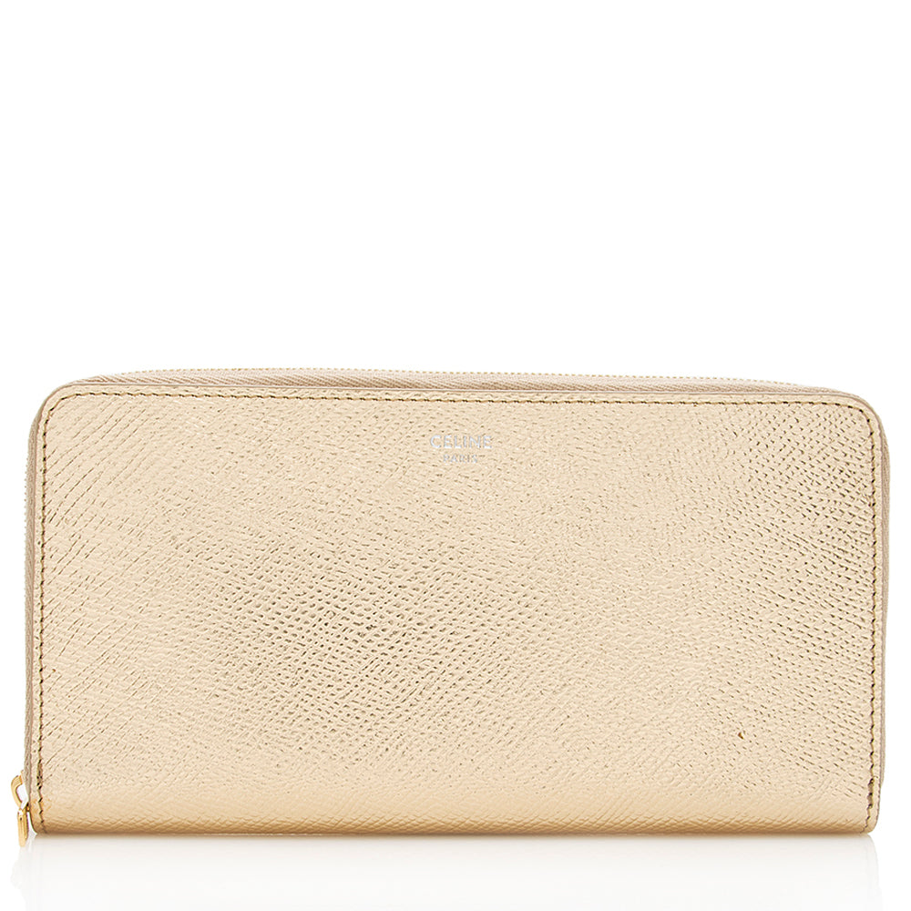 Celine Metallic Leather Zip Continental Wallet (SHF-19483)