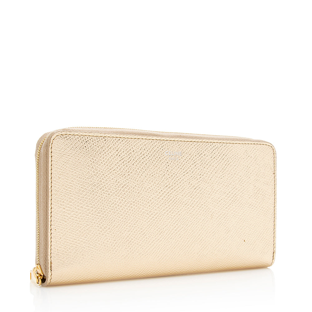 Celine Metallic Leather Zip Continental Wallet (SHF-19483)