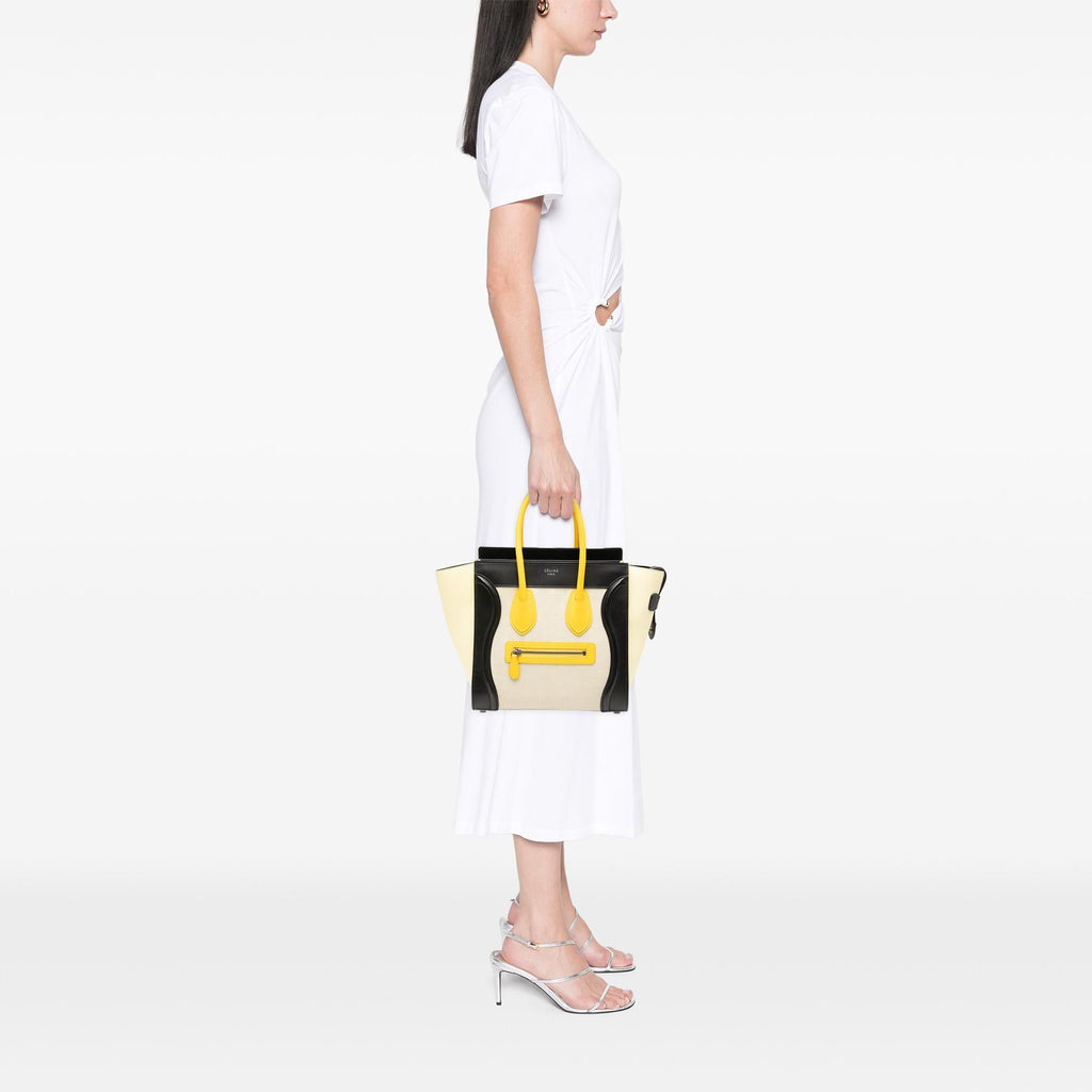 Celine Micro Tricolor Canvas and Leather Luggage Tote