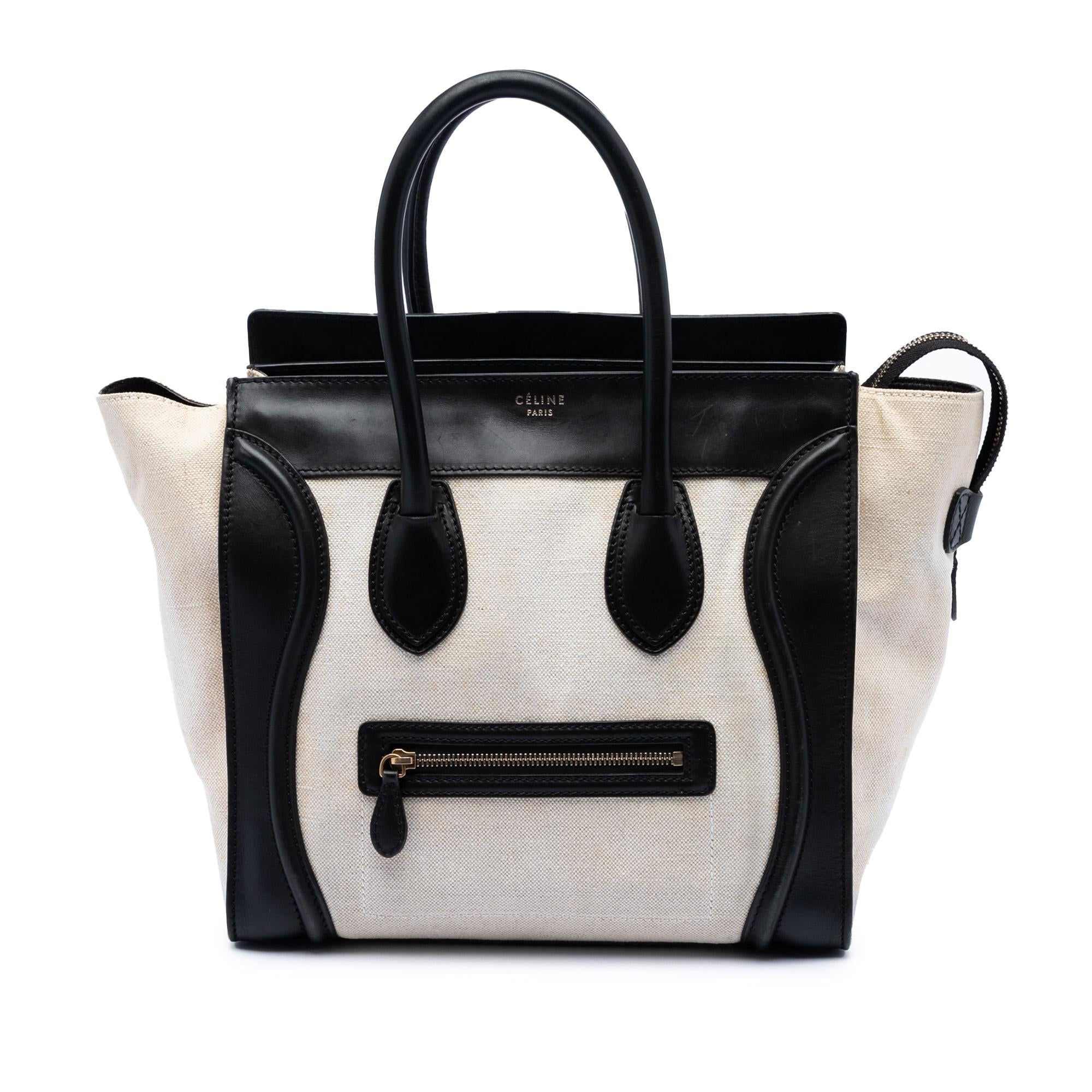 Celine Mini Bicolor Canvas and Leather Luggage Tote