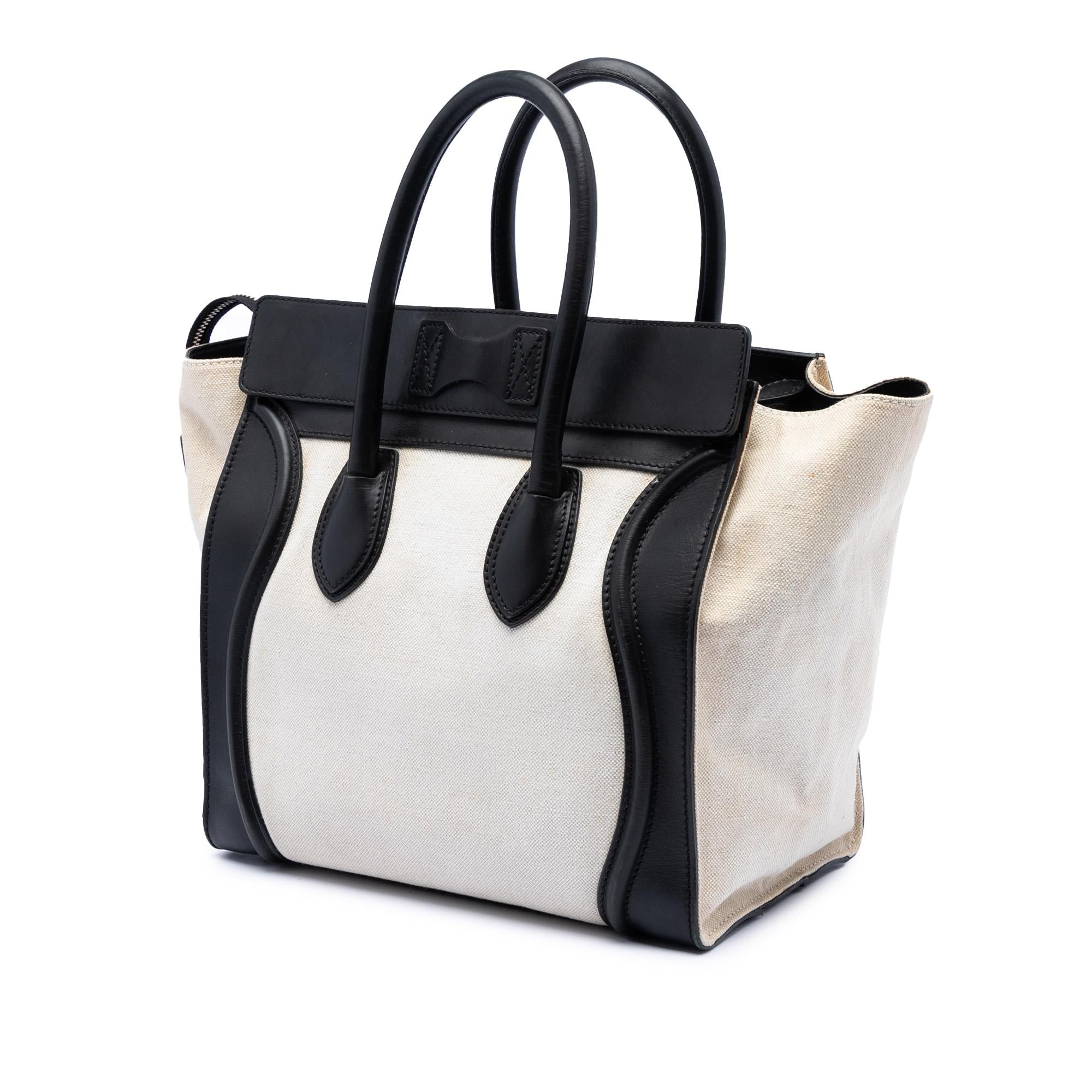 Celine Mini Bicolor Canvas and Leather Luggage Tote