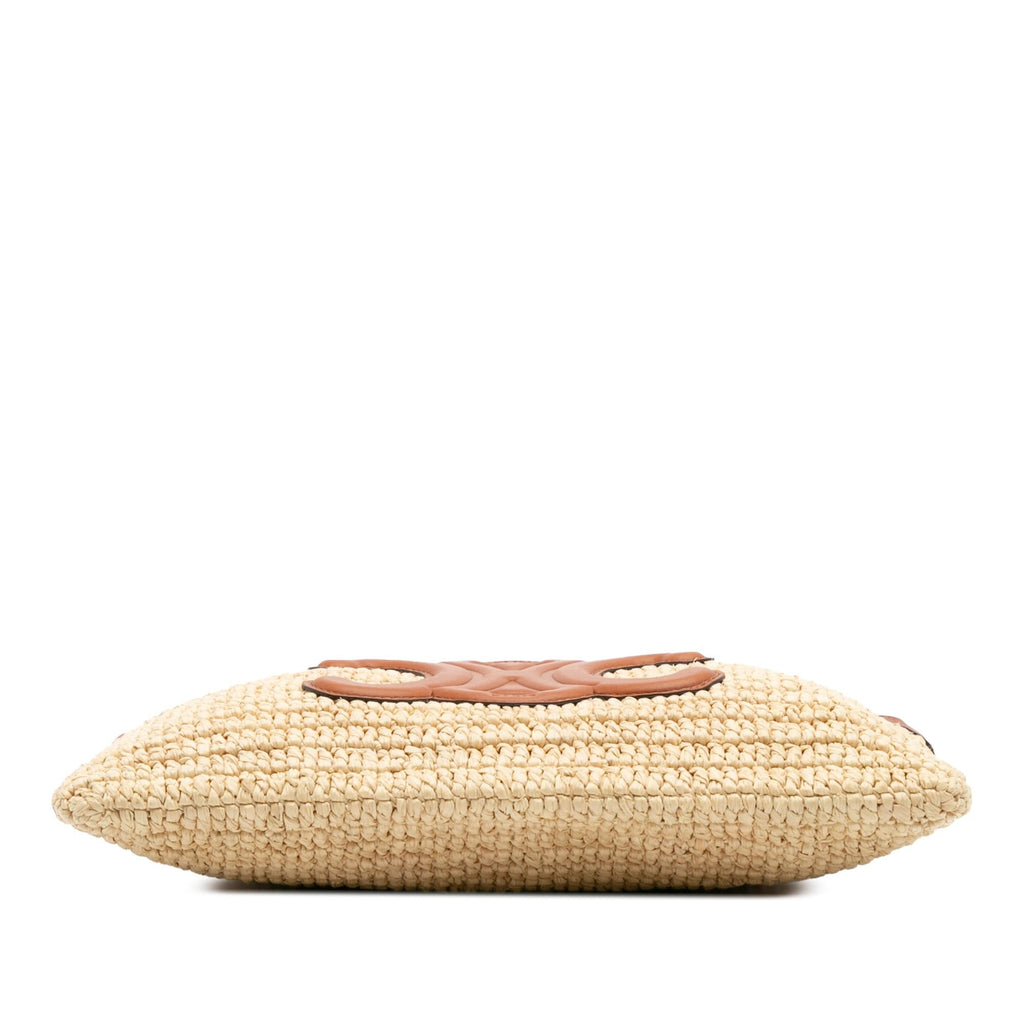 Celine Raffia Cuir Triomphe Zip Pouch