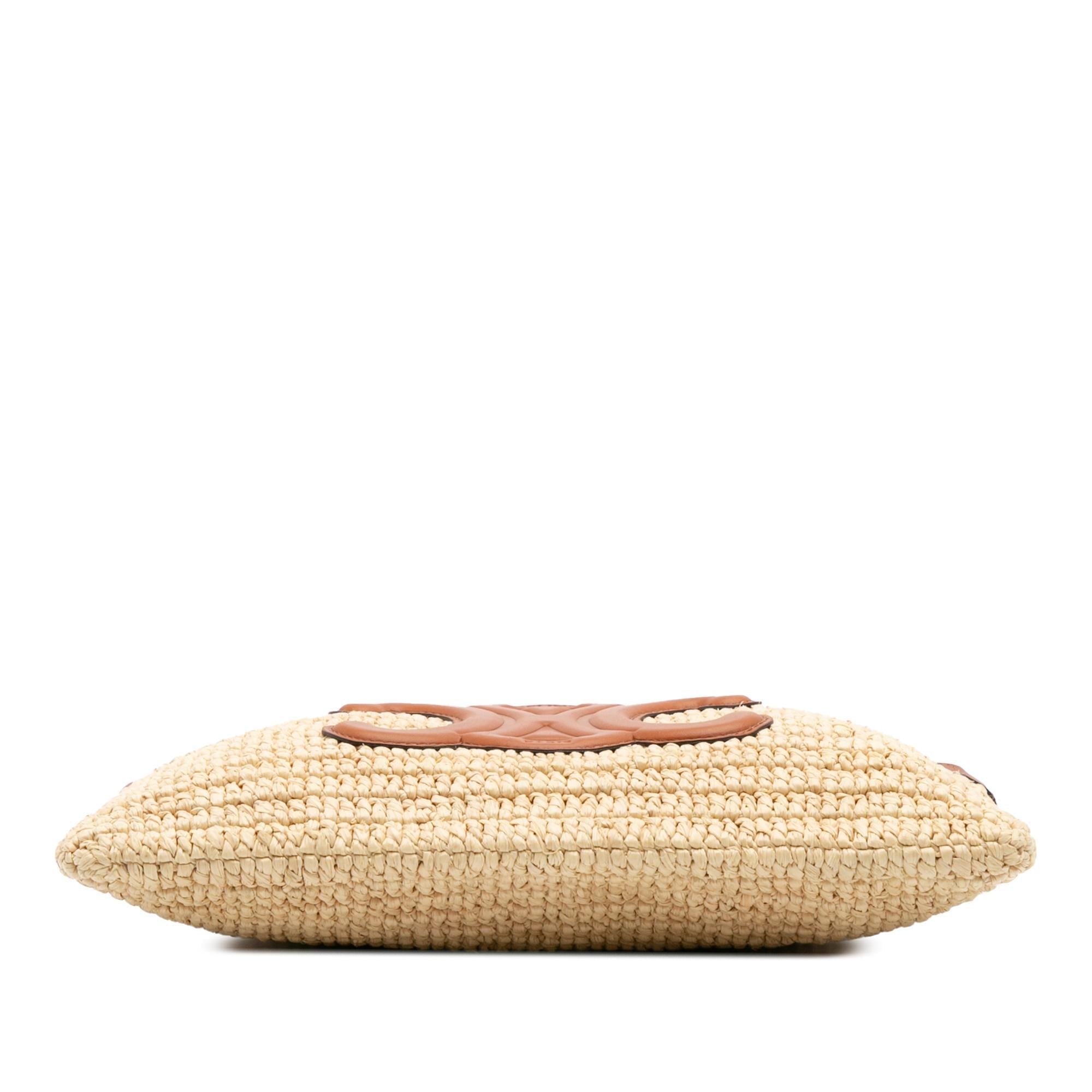 Celine Raffia Cuir Triomphe Zip Pouch