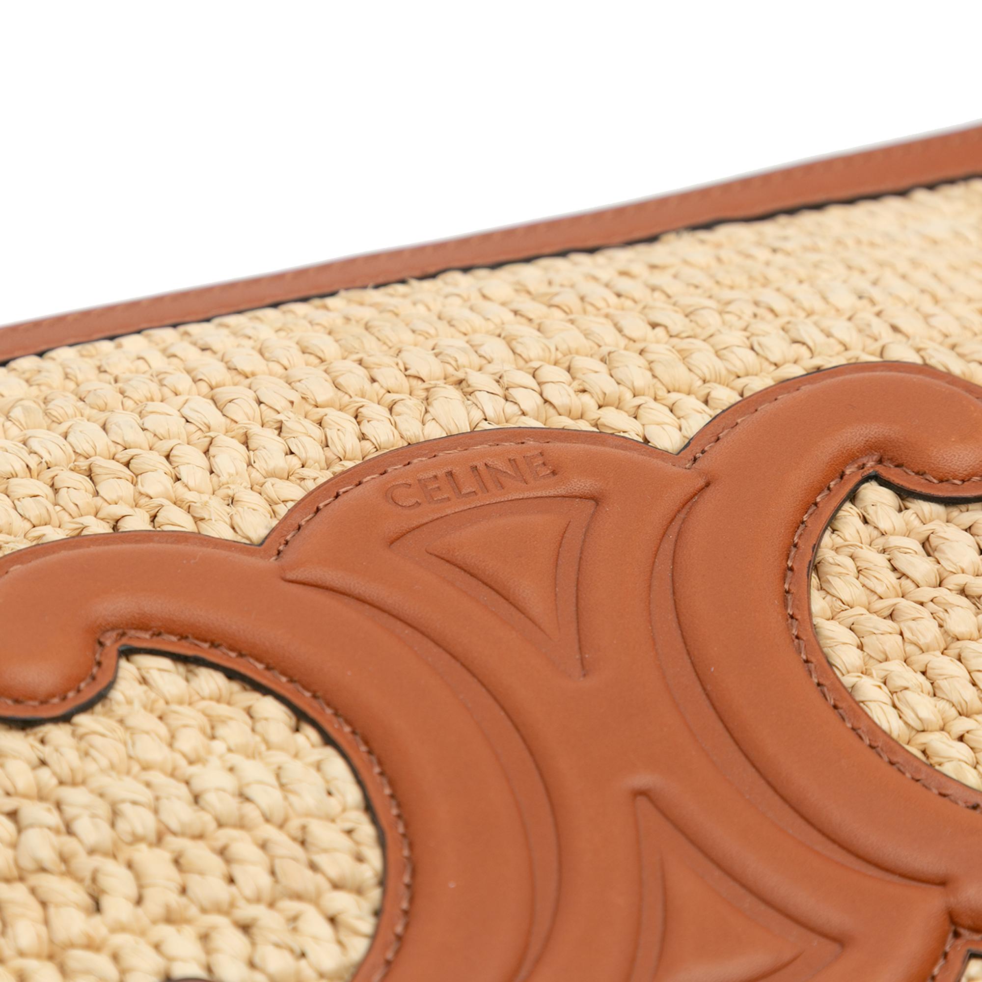 Celine Raffia Cuir Triomphe Zip Pouch