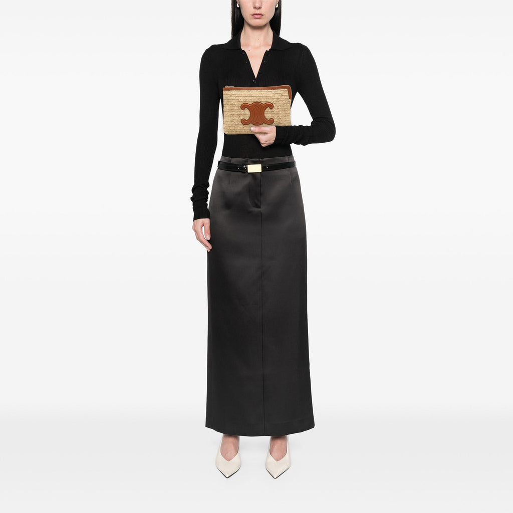 Celine Raffia Cuir Triomphe Zip Pouch