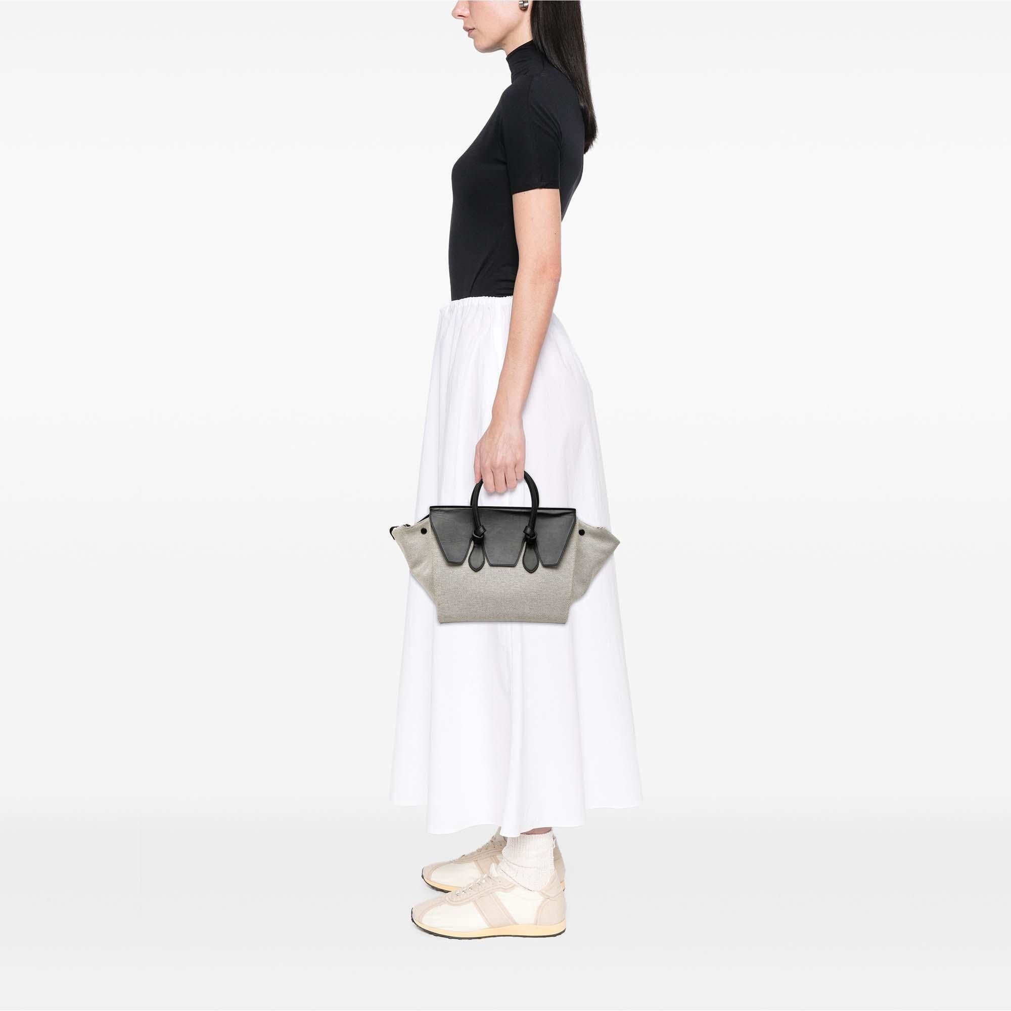 Celine Small Bicolor Canvas and Calfskin Tie Knot Handbag