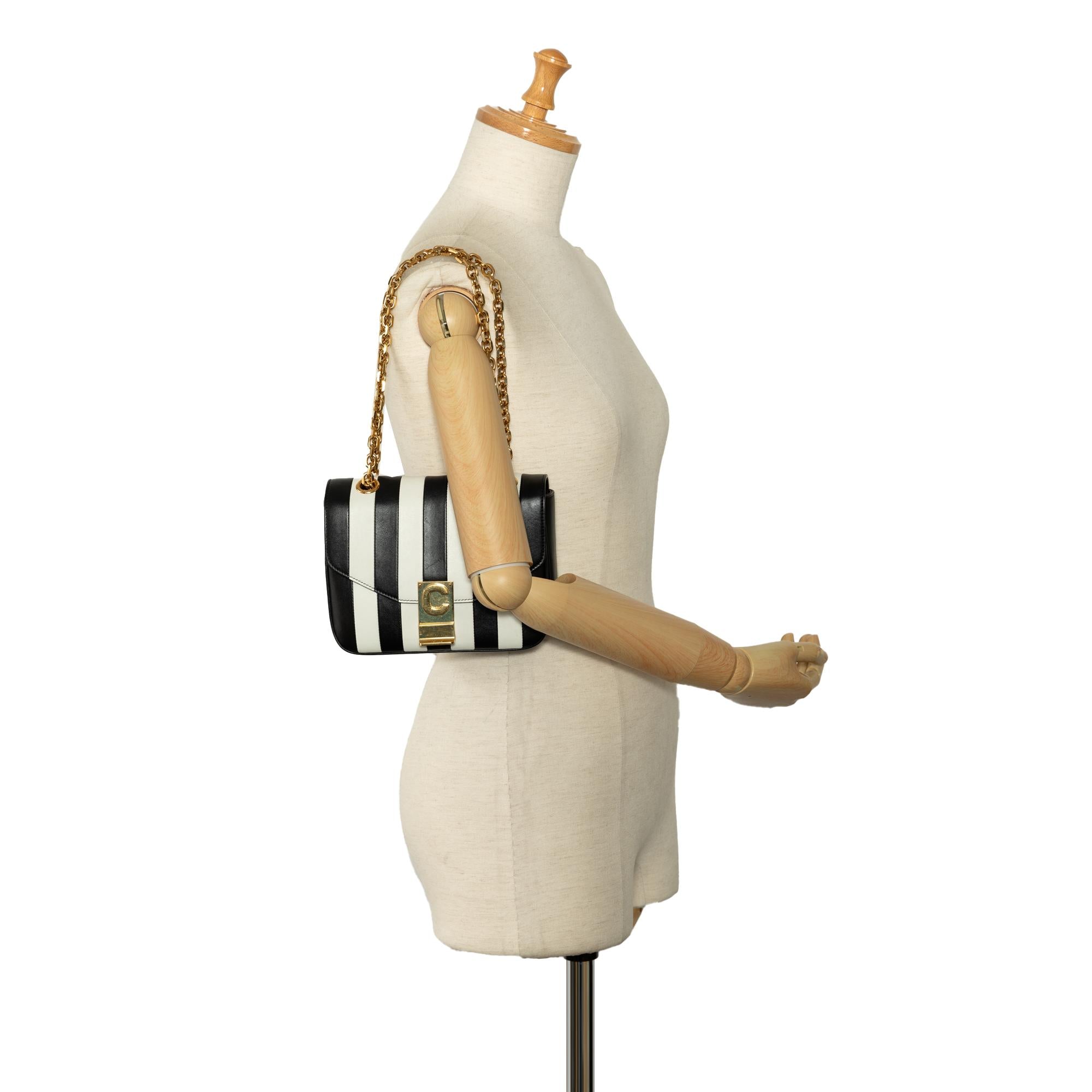 Celine Small C Striped Leather Bag