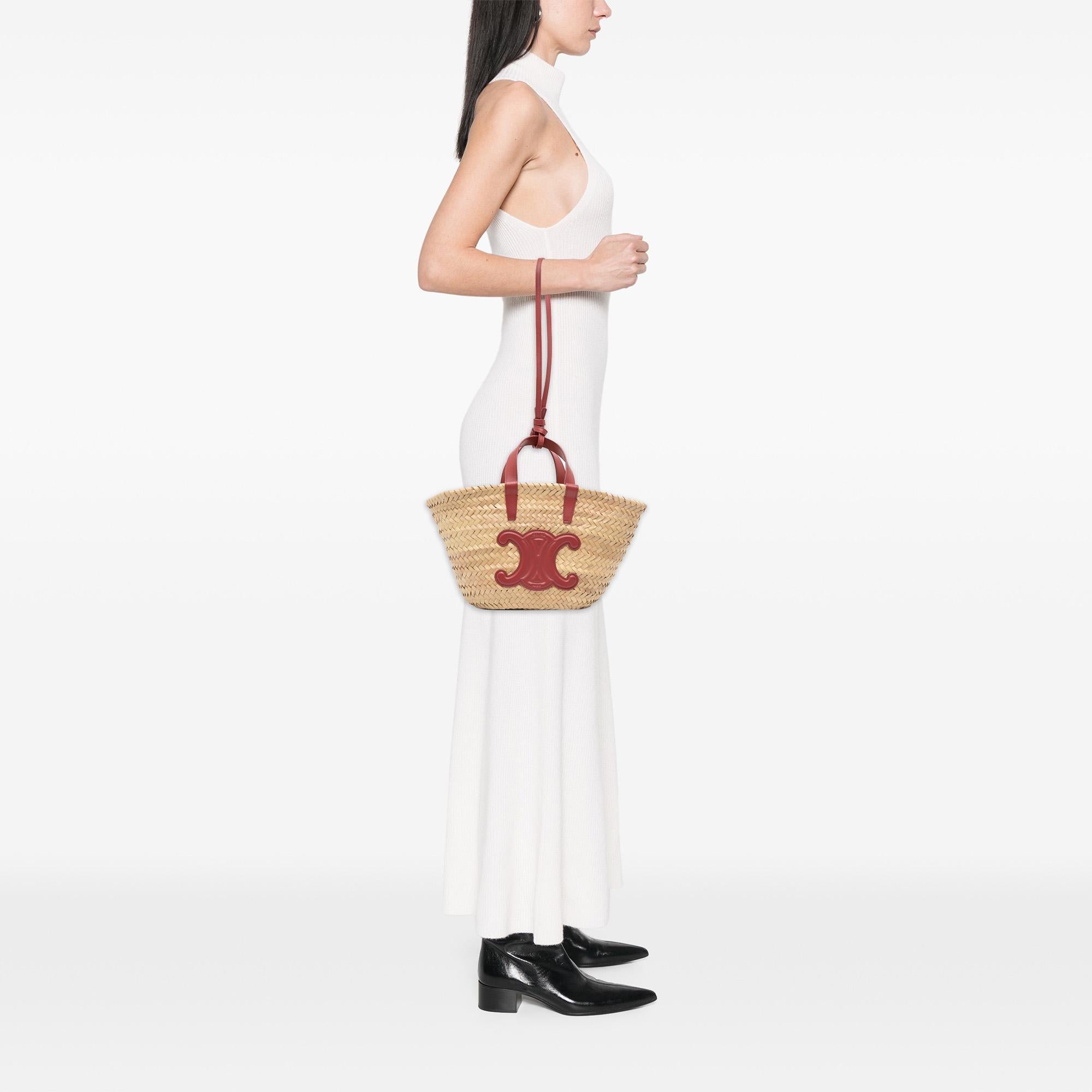 Celine Small Raffia Cuir Triomphe Classic Panier Tote