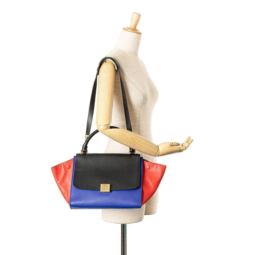Celine Small Tricolor Leather Trapeze Satchel
