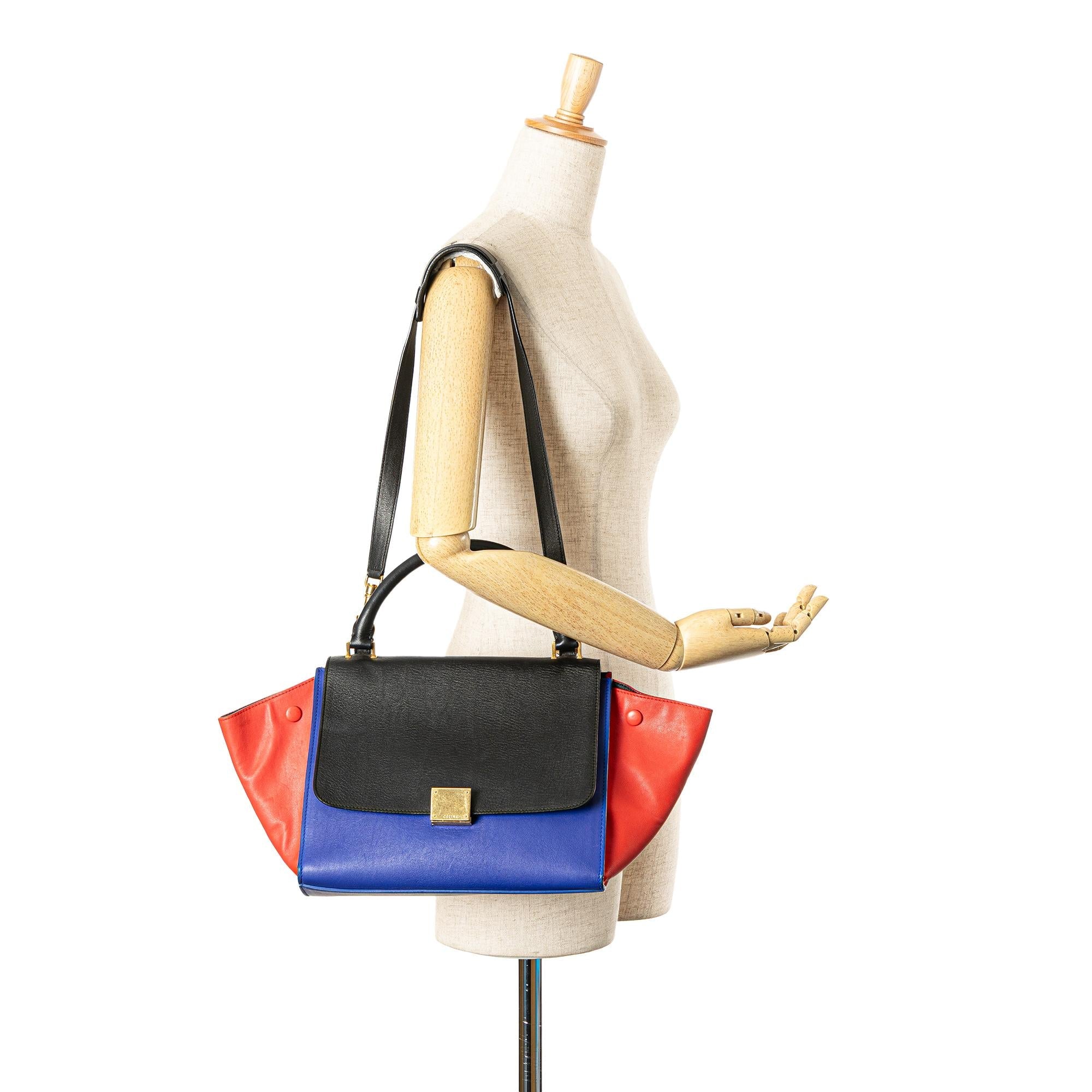 Celine Small Tricolor Leather Trapeze Satchel