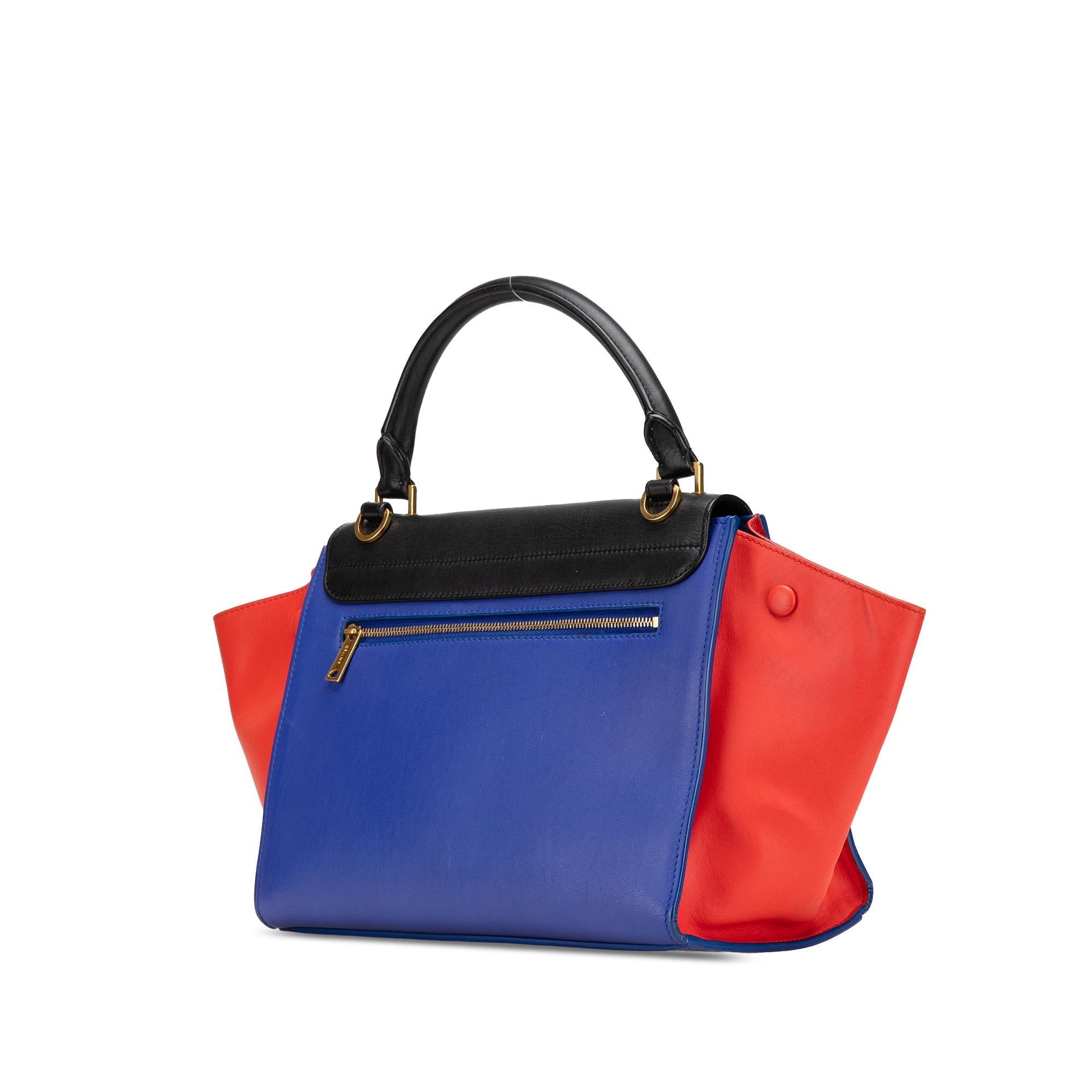 Celine Small Tricolor Leather Trapeze Satchel