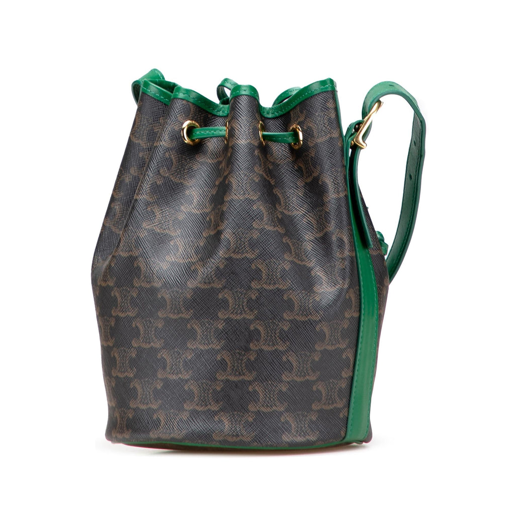 Celine Small Triomphe Coated Canvas Drawstring Bucket Bag