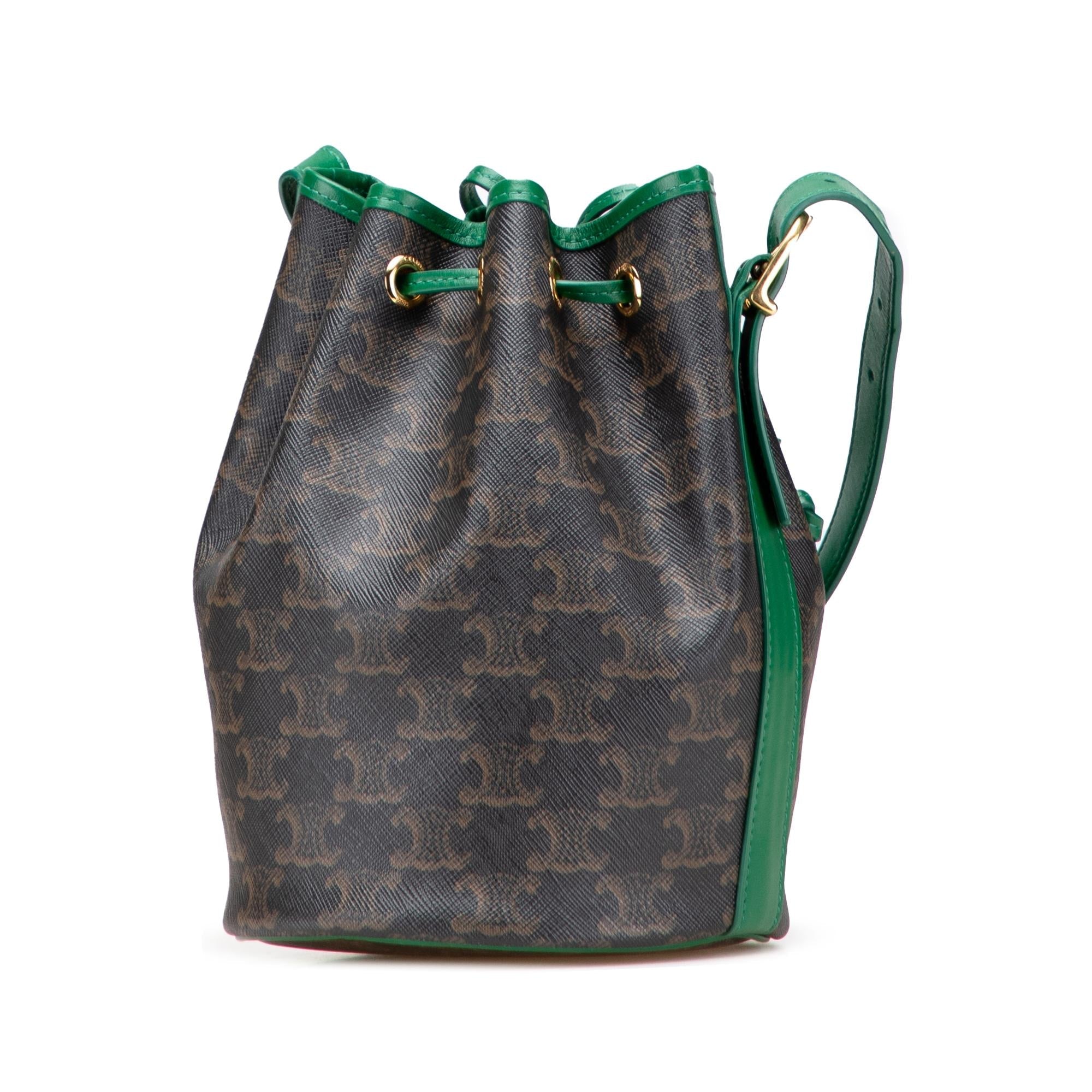 Celine Small Triomphe Coated Canvas Drawstring Bucket Bag
