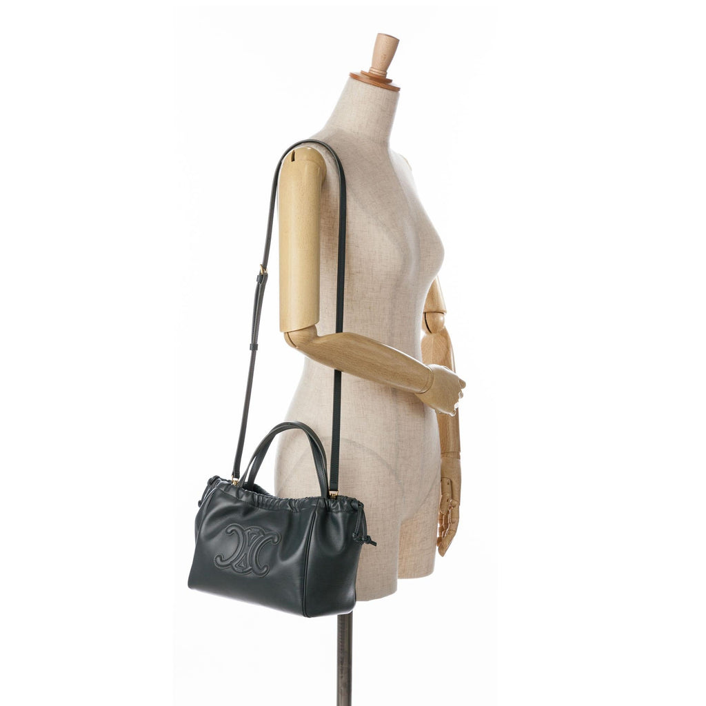 Celine Small Triomphe Cuir Cabas Drawstring Satchel (SHG-xhANaN)