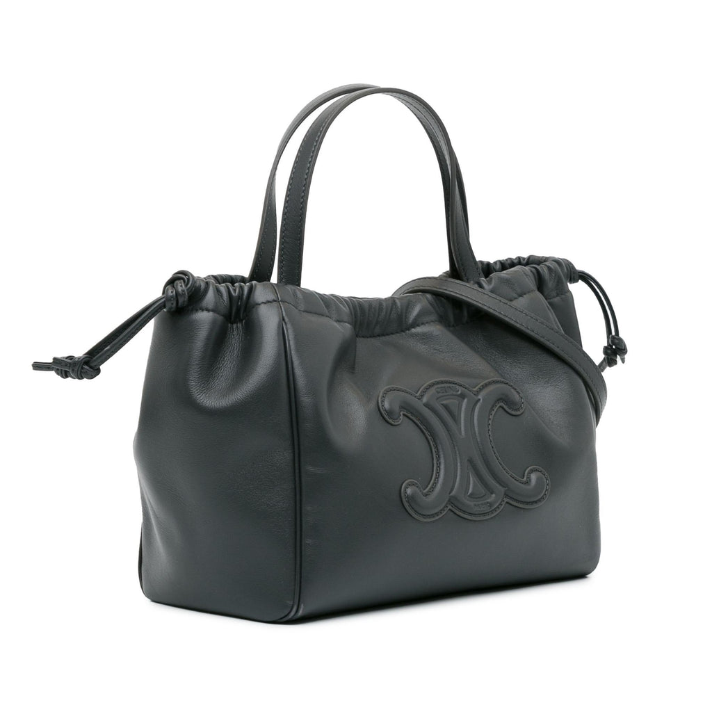 Celine Small Triomphe Cuir Cabas Drawstring Satchel (SHG-xhANaN)